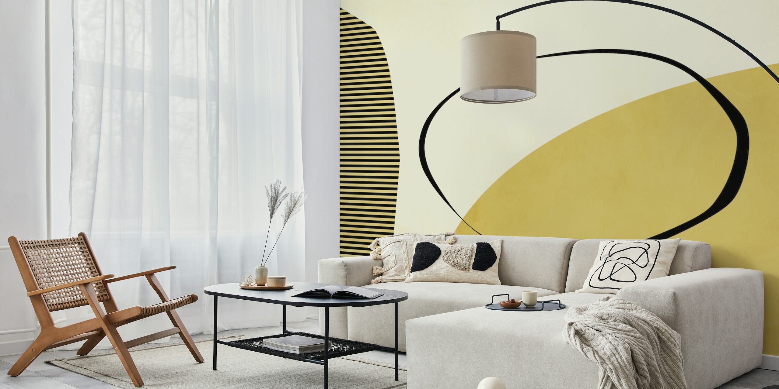 Abstract Yellow Tapetdesign in einem Raum