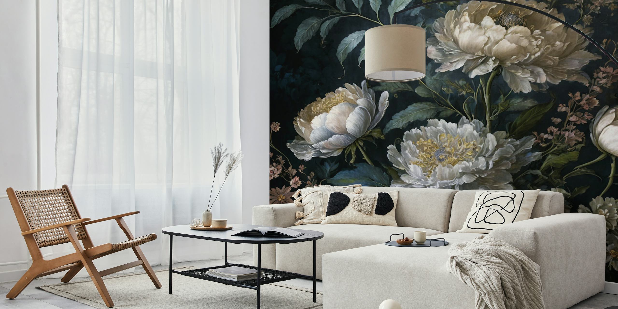 Baroque night flowers behang in een kamer