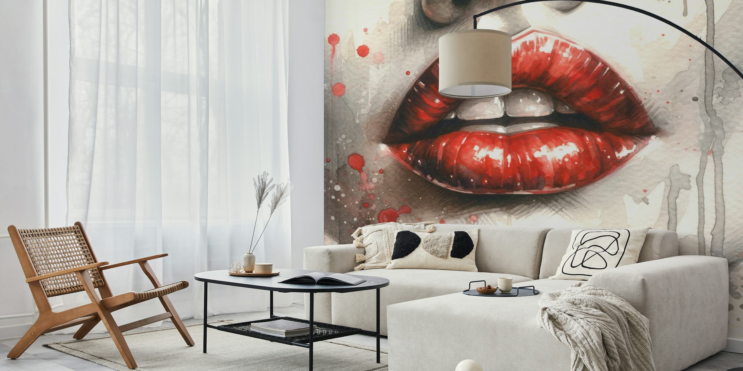 Watercolor wallpaper av kvinnans läppar