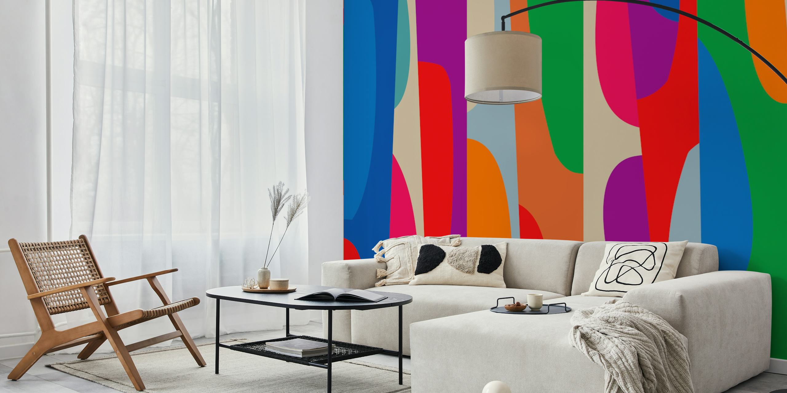 Colorful abstract striped wallpaper with bold lines and shapes