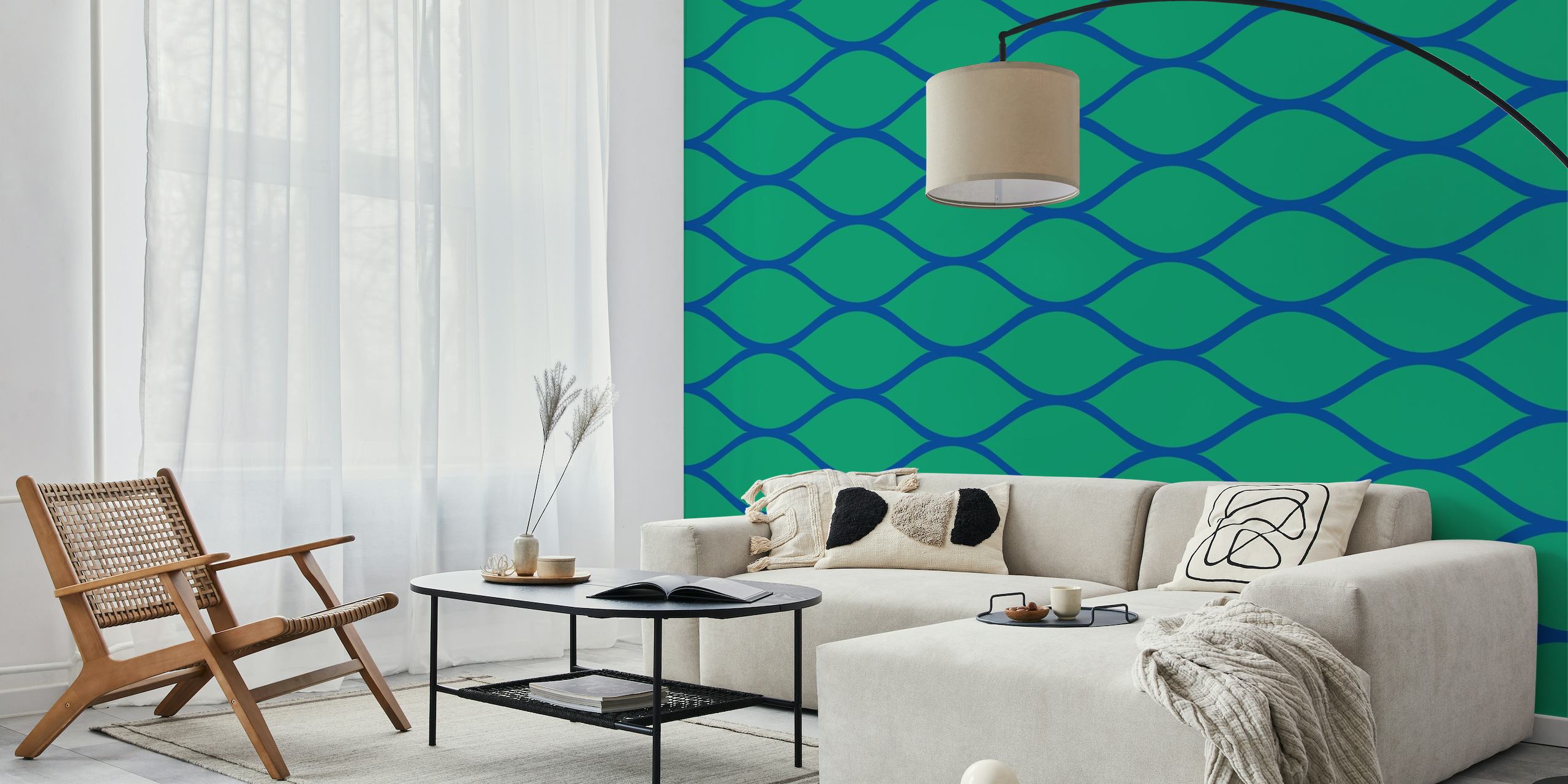 Blue Green Ogee Oval Pattern wallpaper