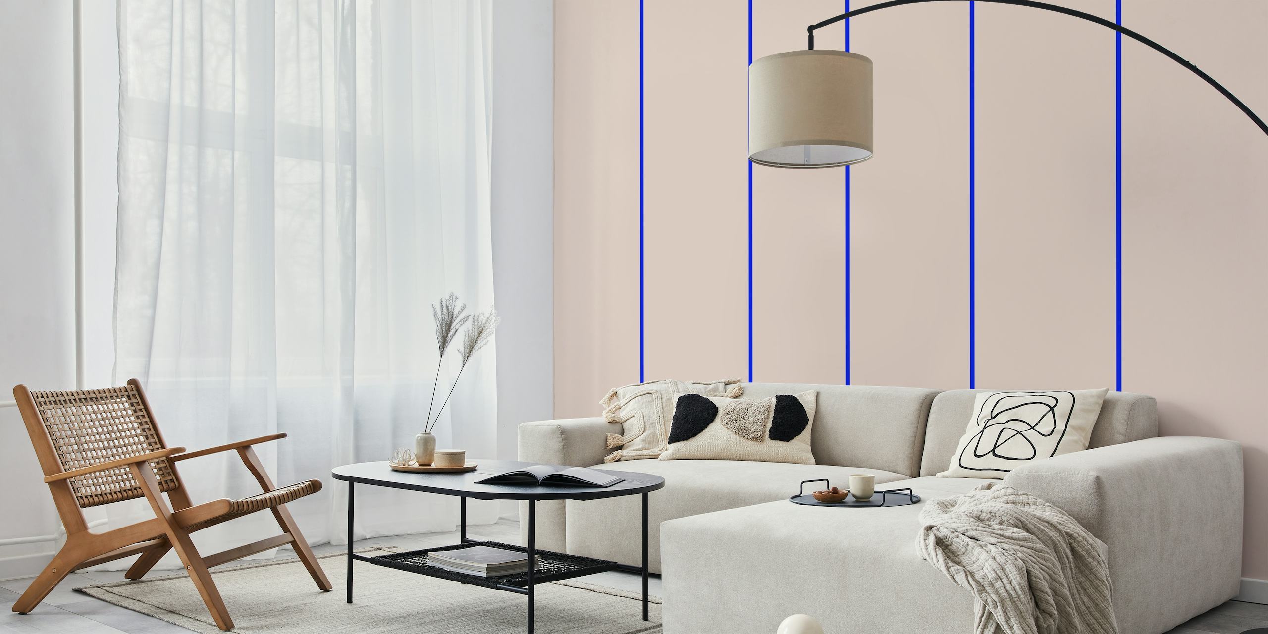 Blue vertical stripes on a soft pink background wall mural