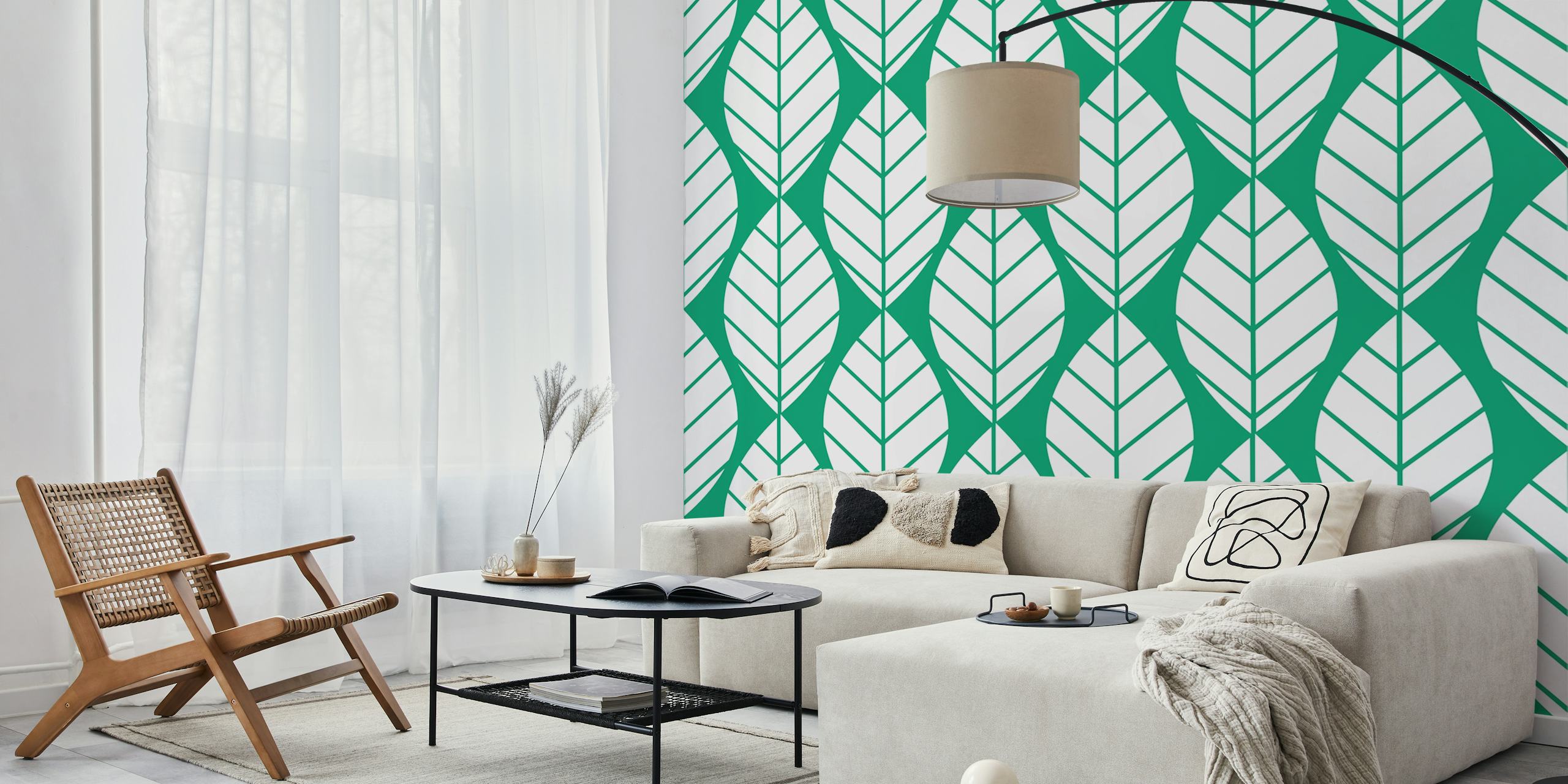 Ταπετσαρία White green leaves σε ένα δωμάτιο