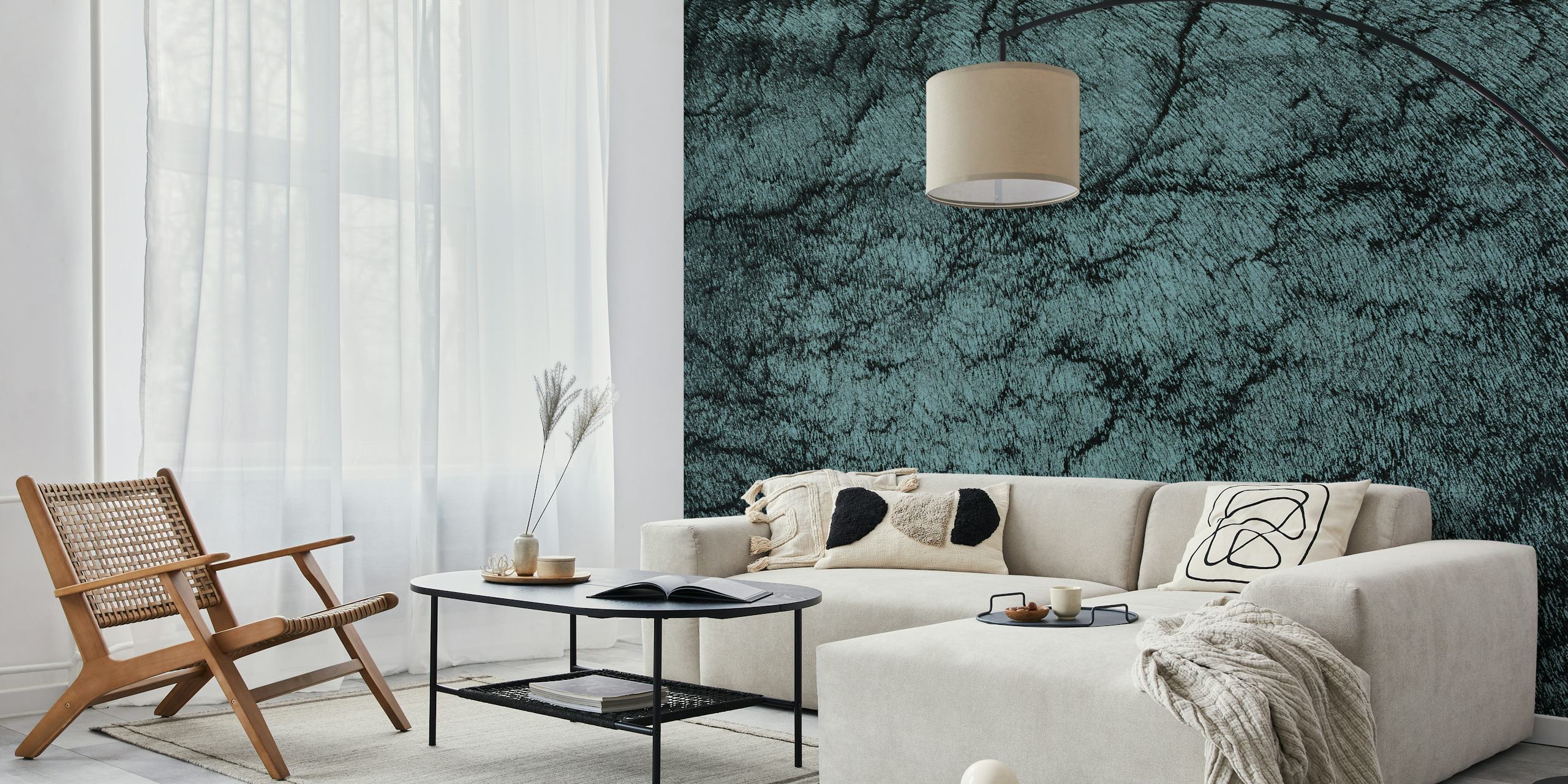Metallic fur pattern in shades of petrol blue wallpaper