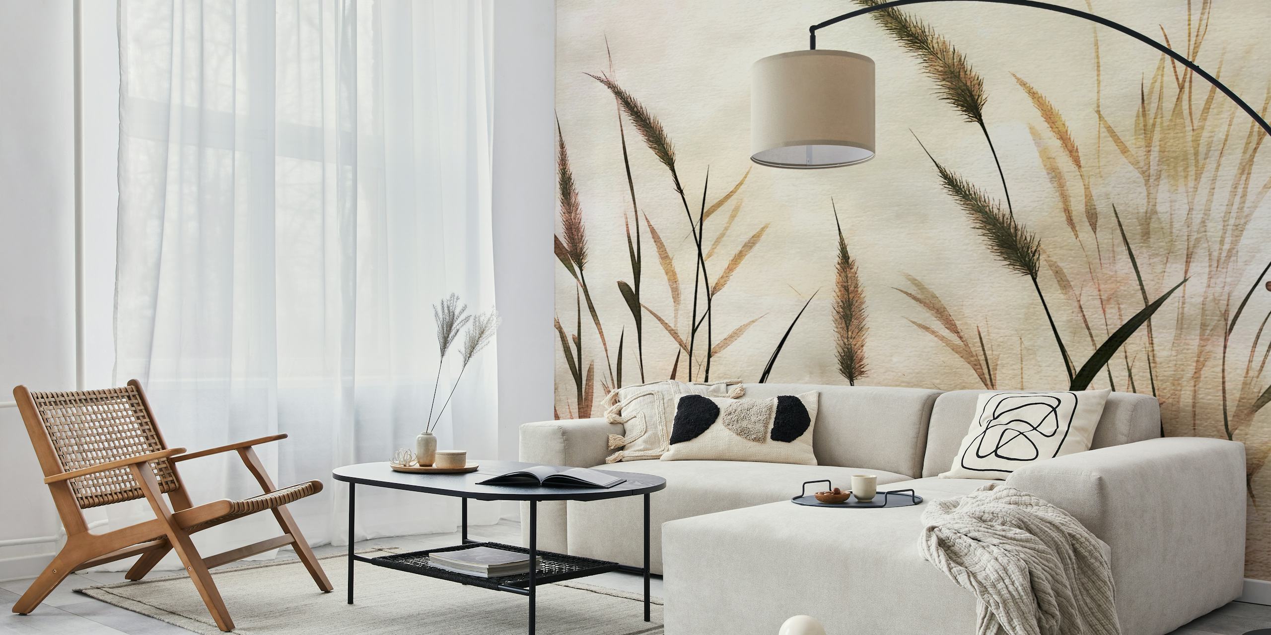 Watercolor grass field design with soft earth tones wallpaper