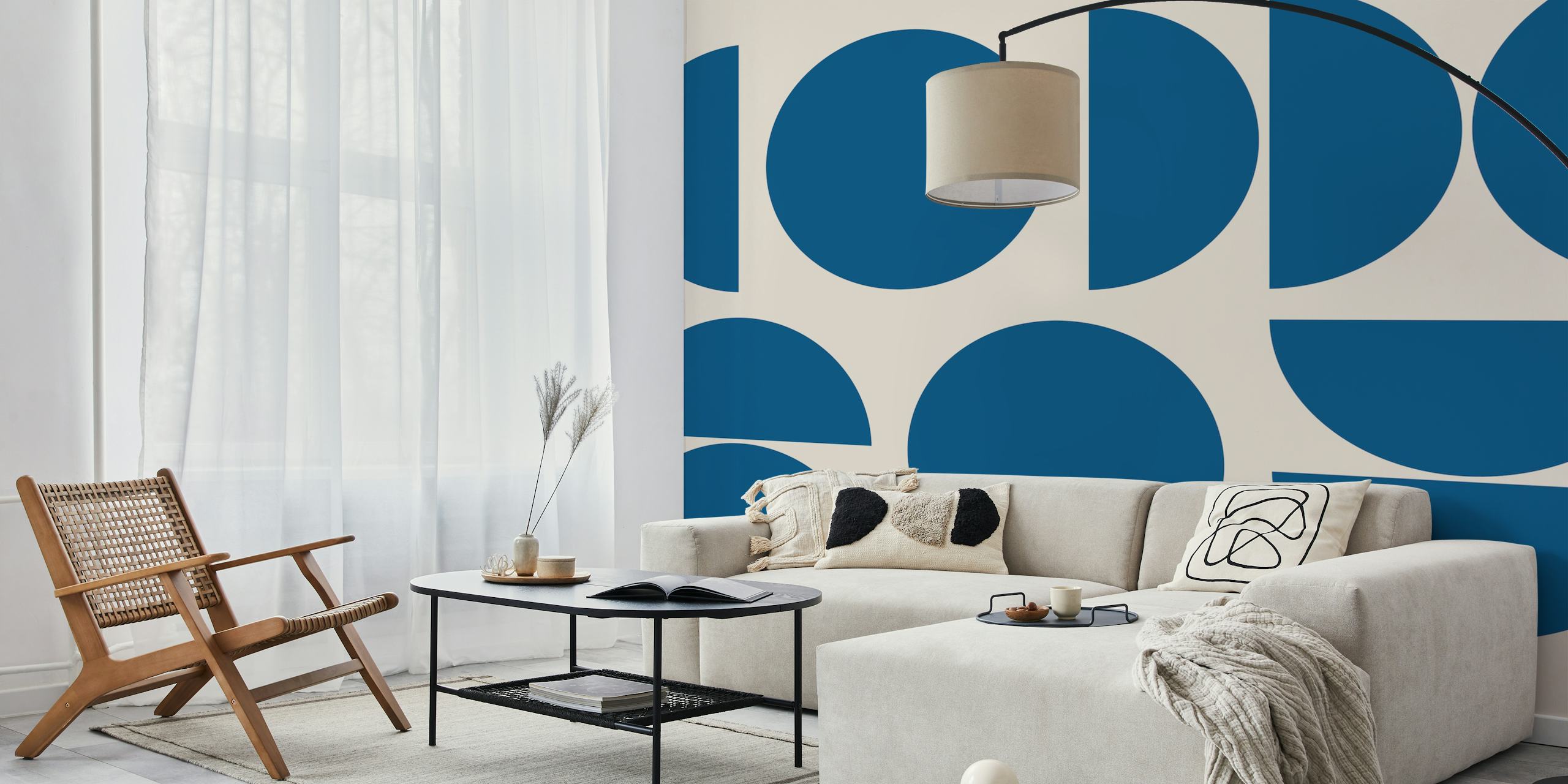 Minimalist geometric half-circle design in blue and neutral tones wall mural