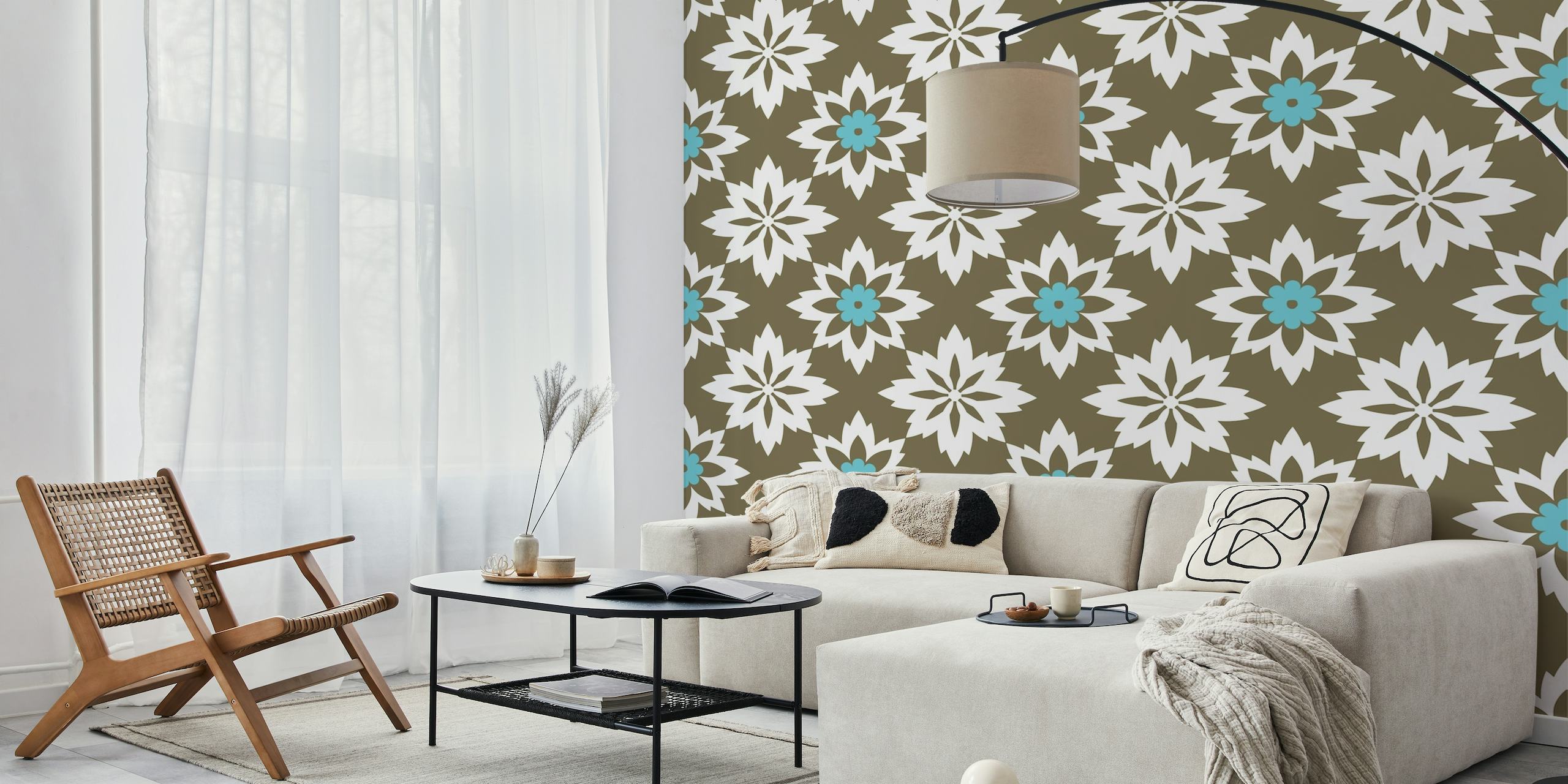 Moorish Floral Ornament in Brown Teal Blue wallpaper