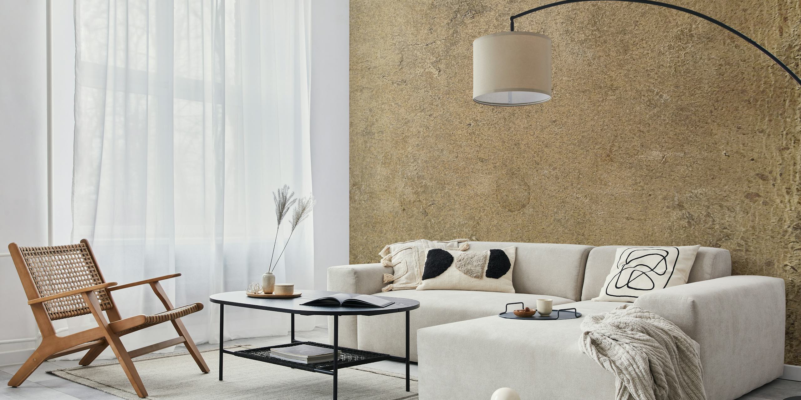 Aged leather wallpaper in a stylish room