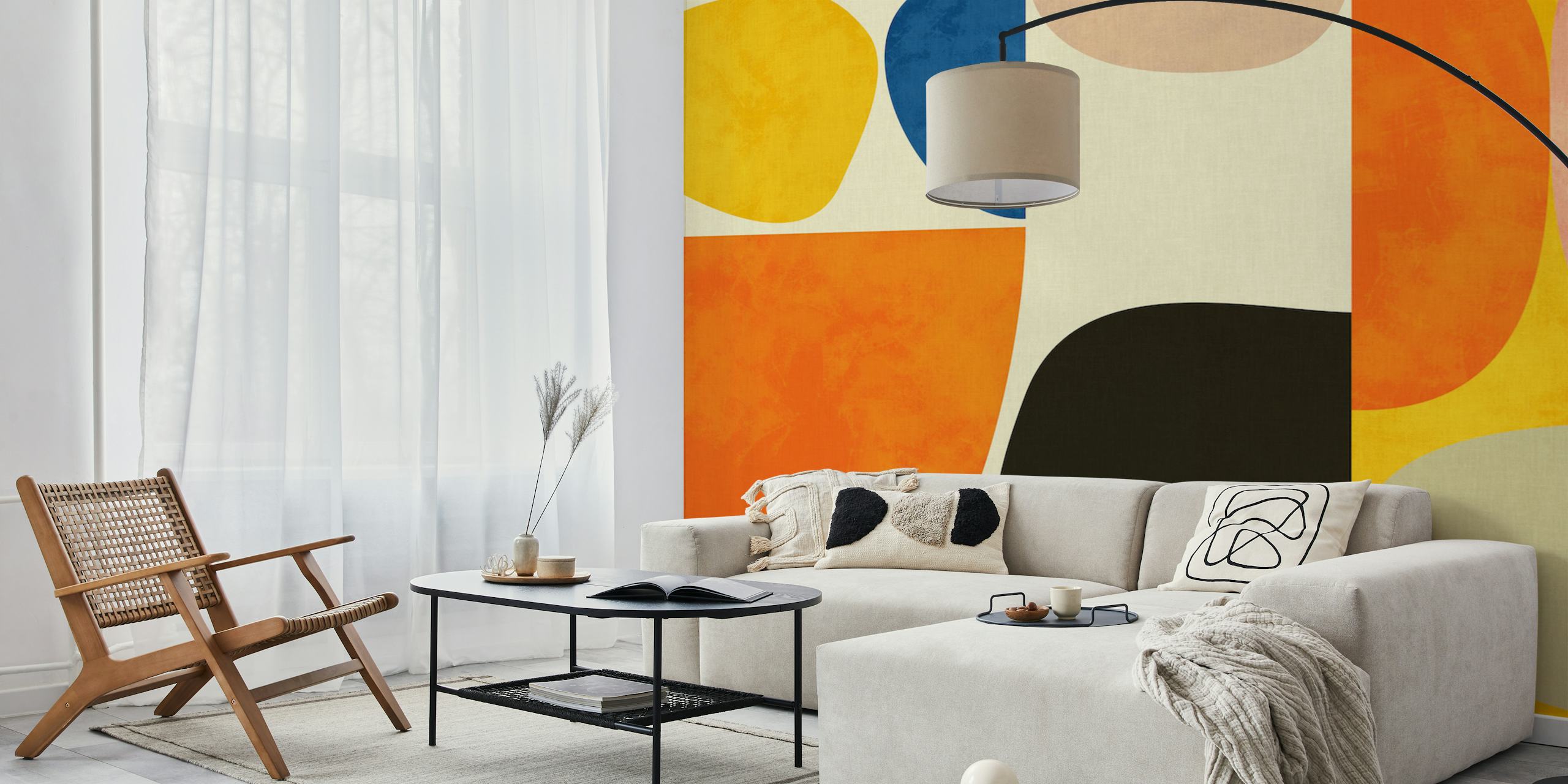 Vivid round organic shapes wallpaper in a room