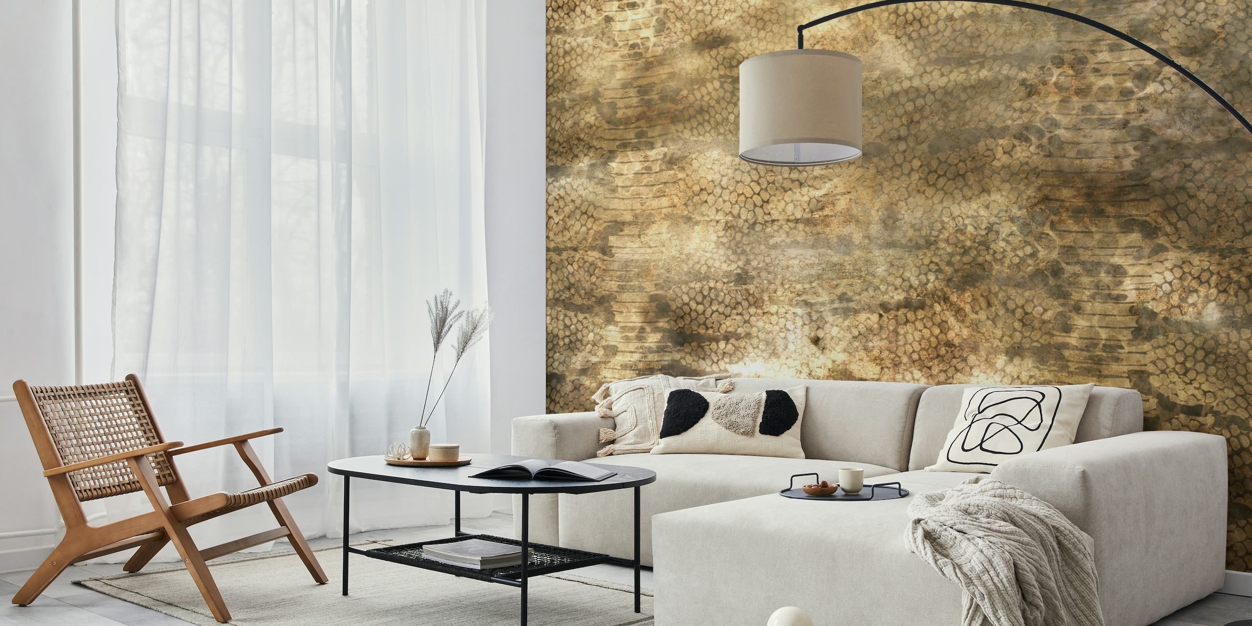 Fotomural vinílico de parede com padrão de pele de cobra dourada bronzeada para design de interiores luxuoso