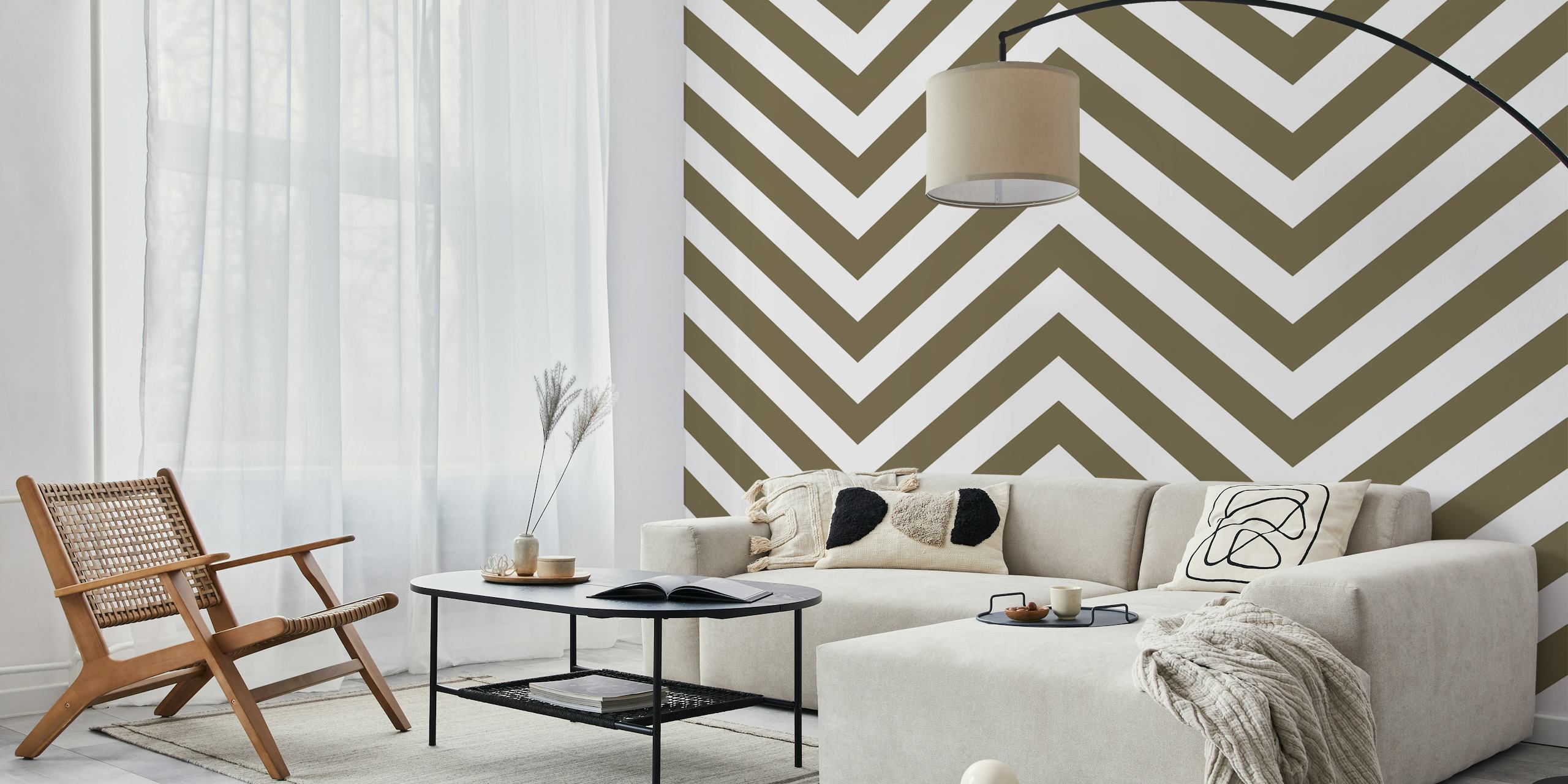 Tapeta Taupe Brown White Chevron pattern u sobi