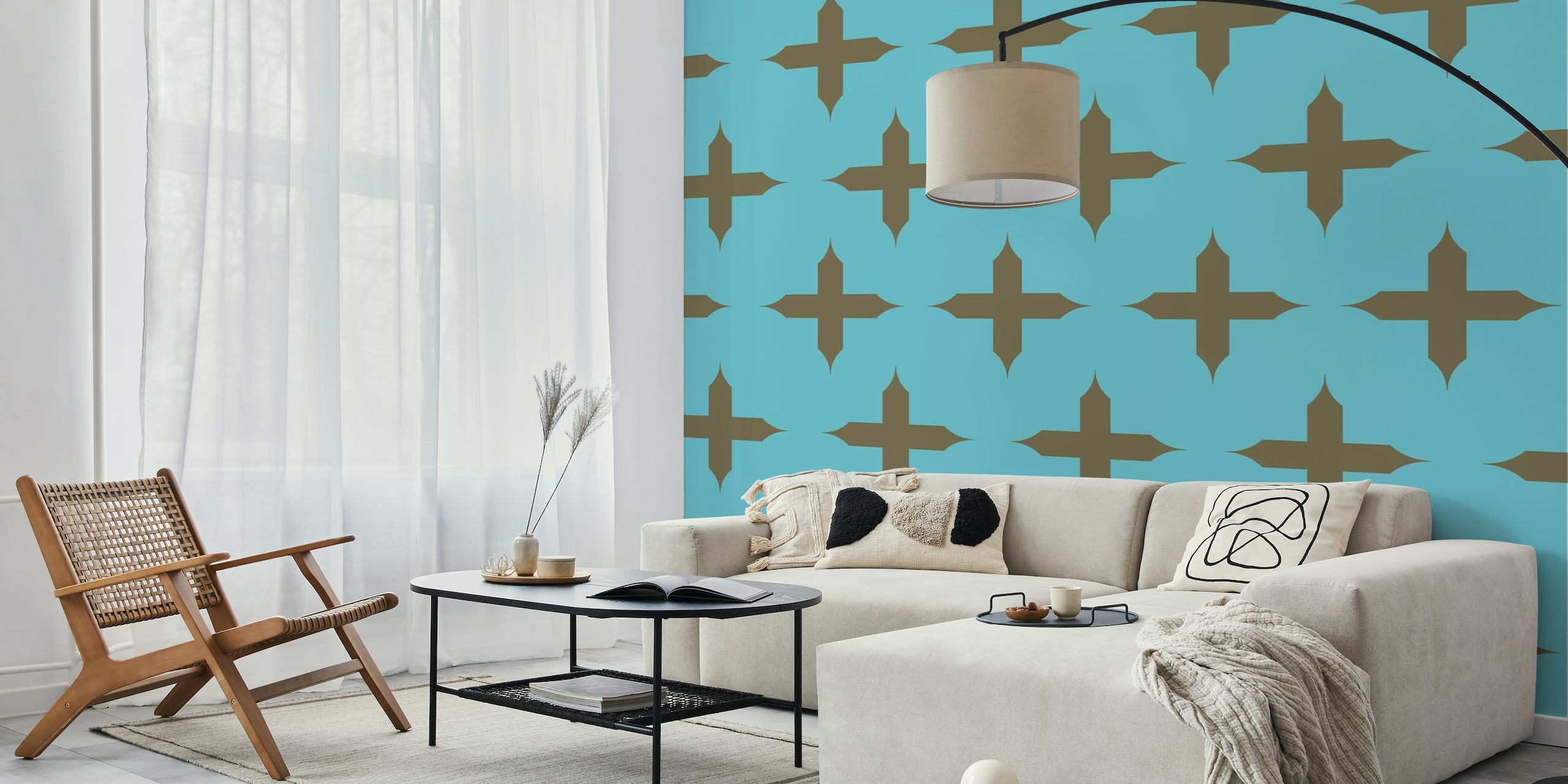 Teal Blue taupe Cross Pattern tapet