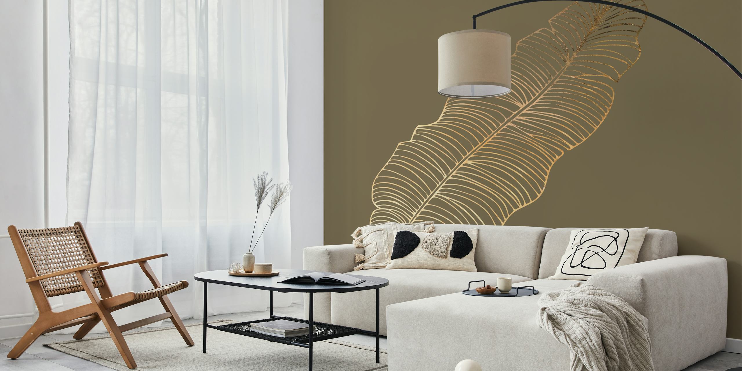 Tapeta Jumbo Palm Leaf w pokoju