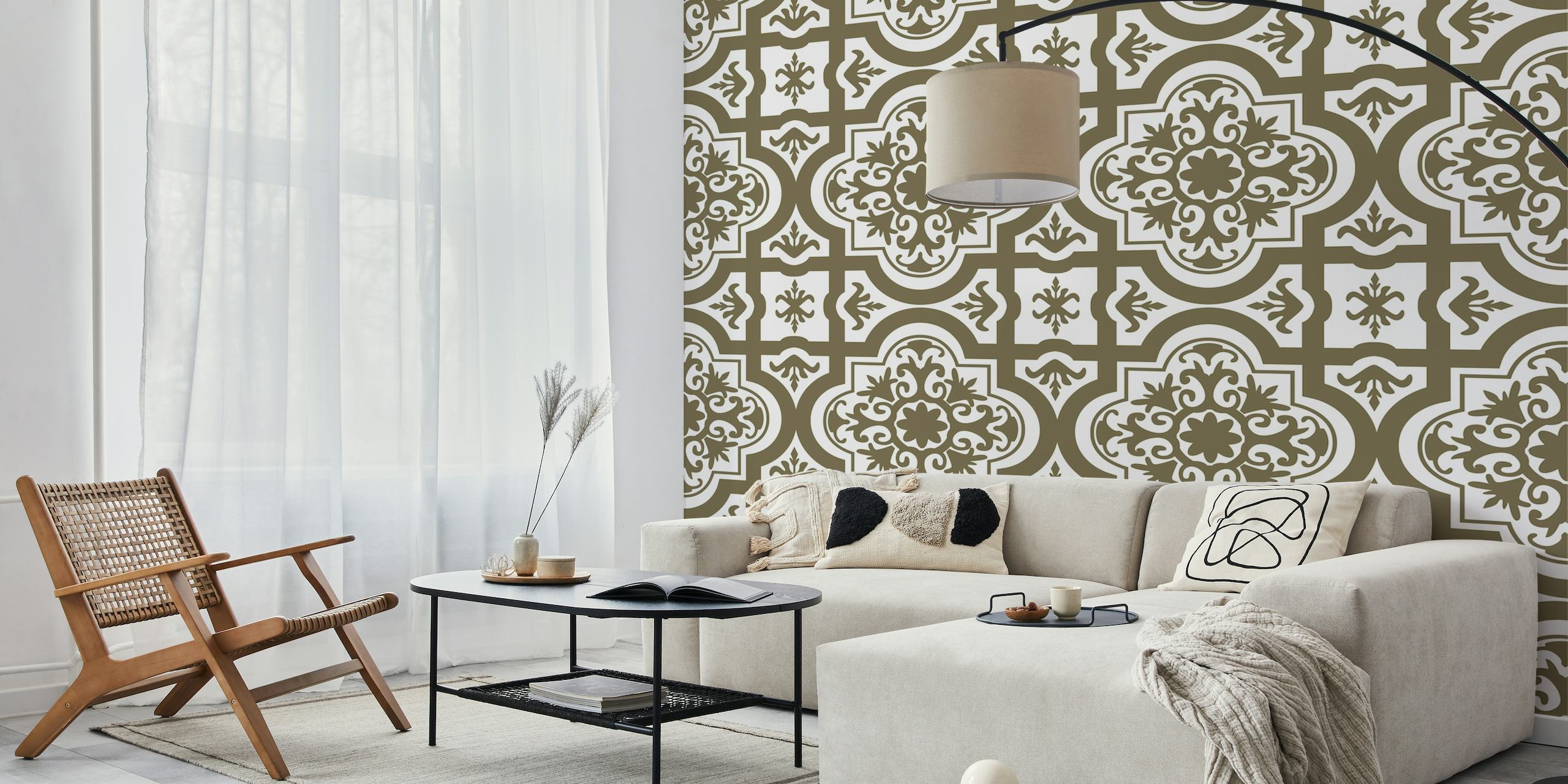 Taupe Brown Moroccan Tile pattern wall mural