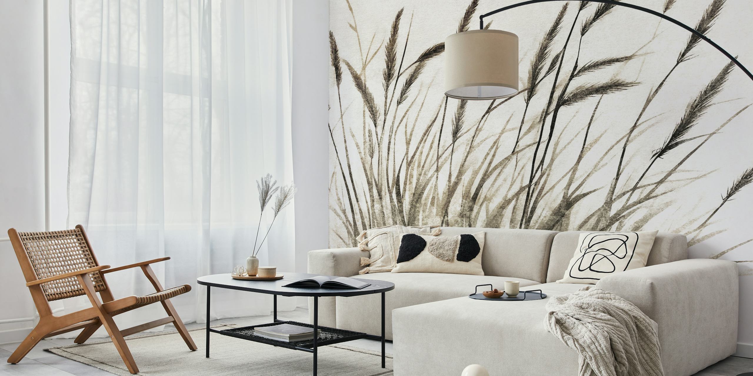 Papel pintado Pure Dry Grass Meadow en una habitación