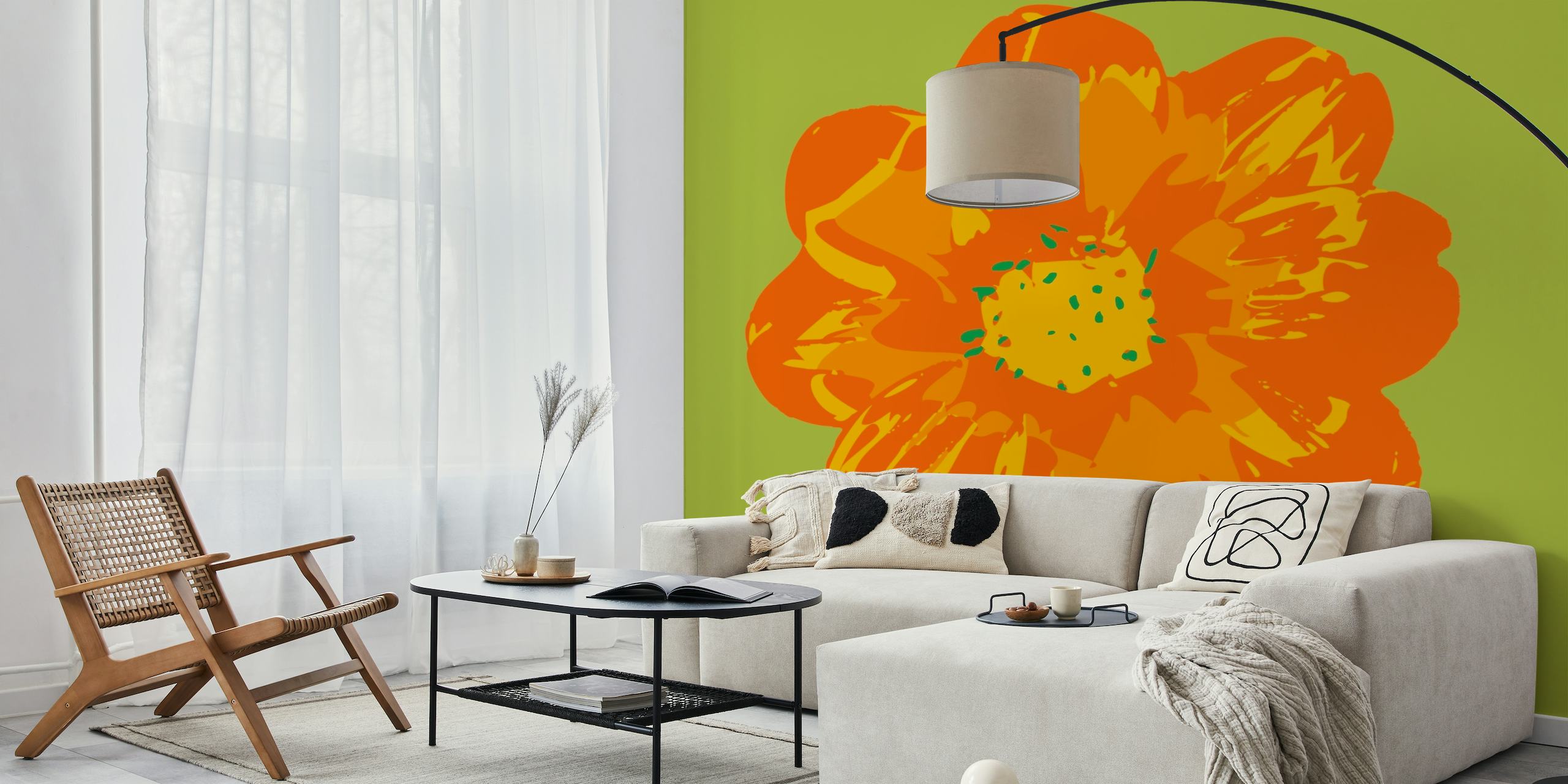 COSMIC COSMOS Pop Floral Single Orange Green wallpaper