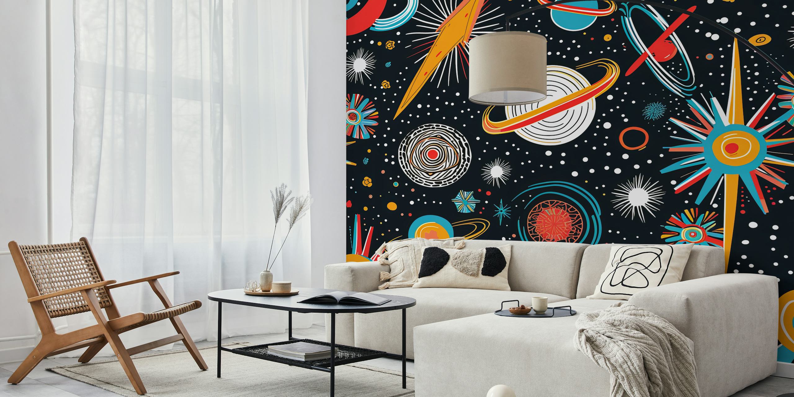 Vintage celestial wallpaper in a room