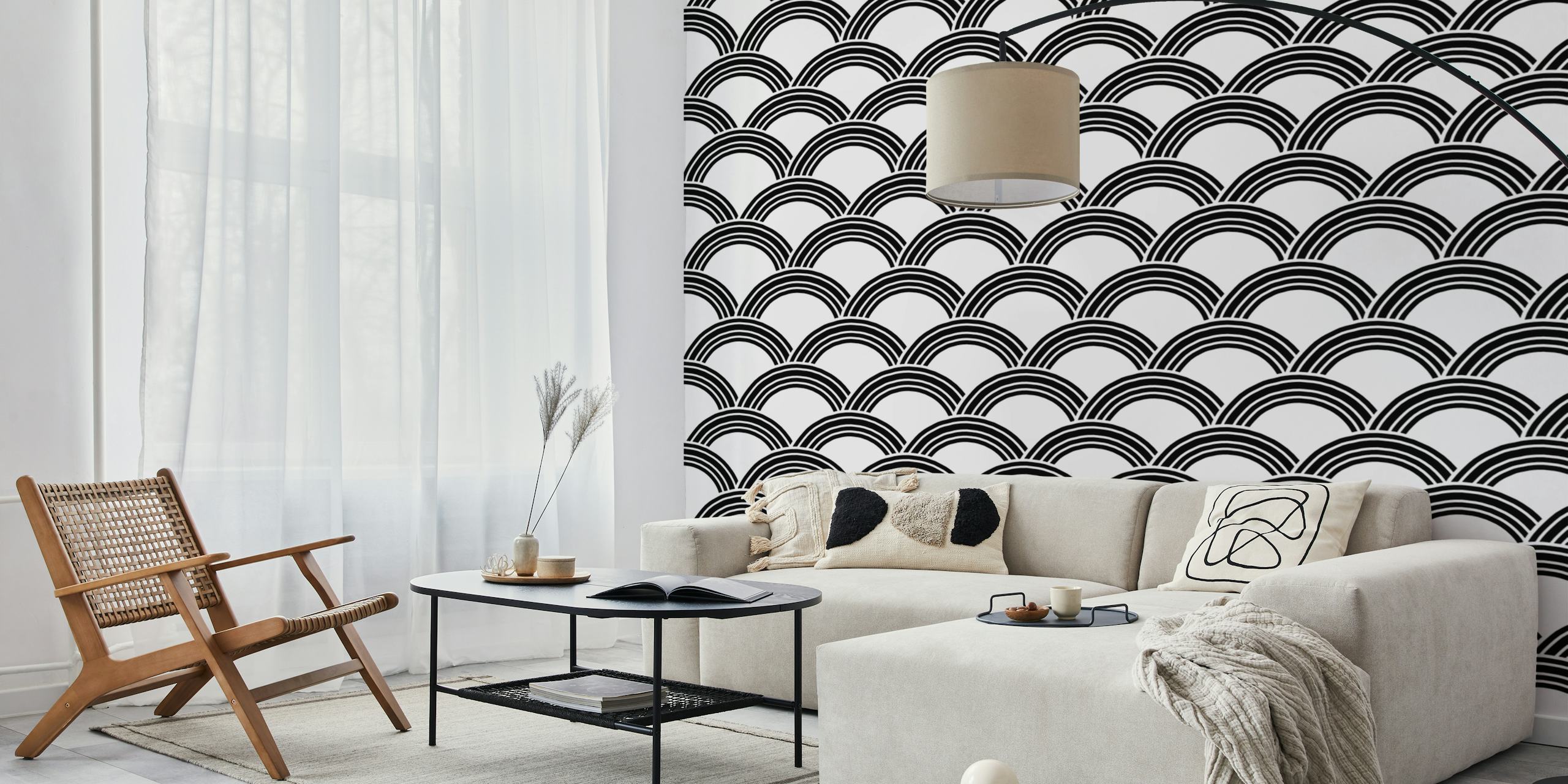 Papel de parede Japanese Wave BW Glam 1 em um quarto