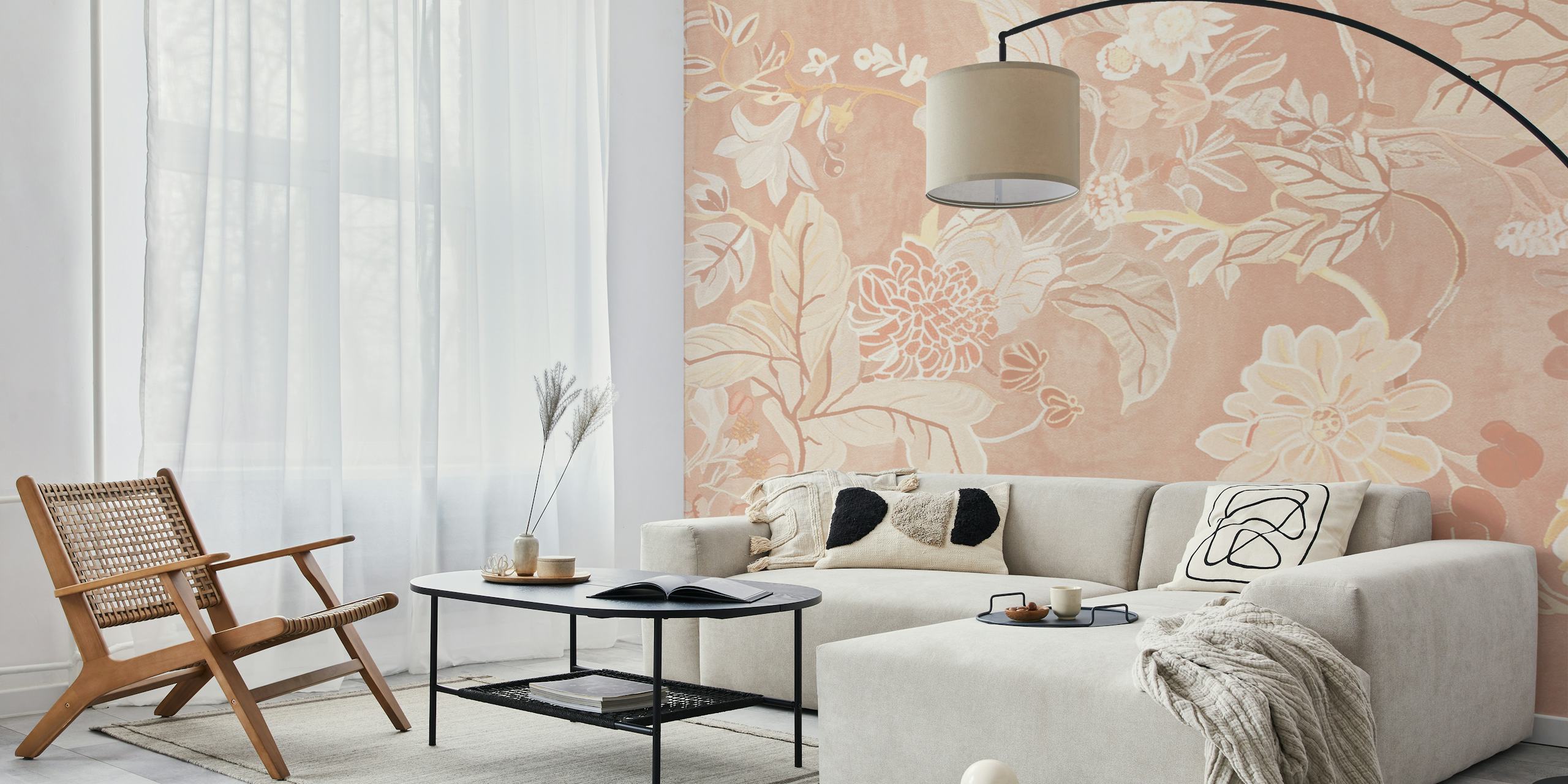 Soft floral pattern in light pink and beige tones wallpaper