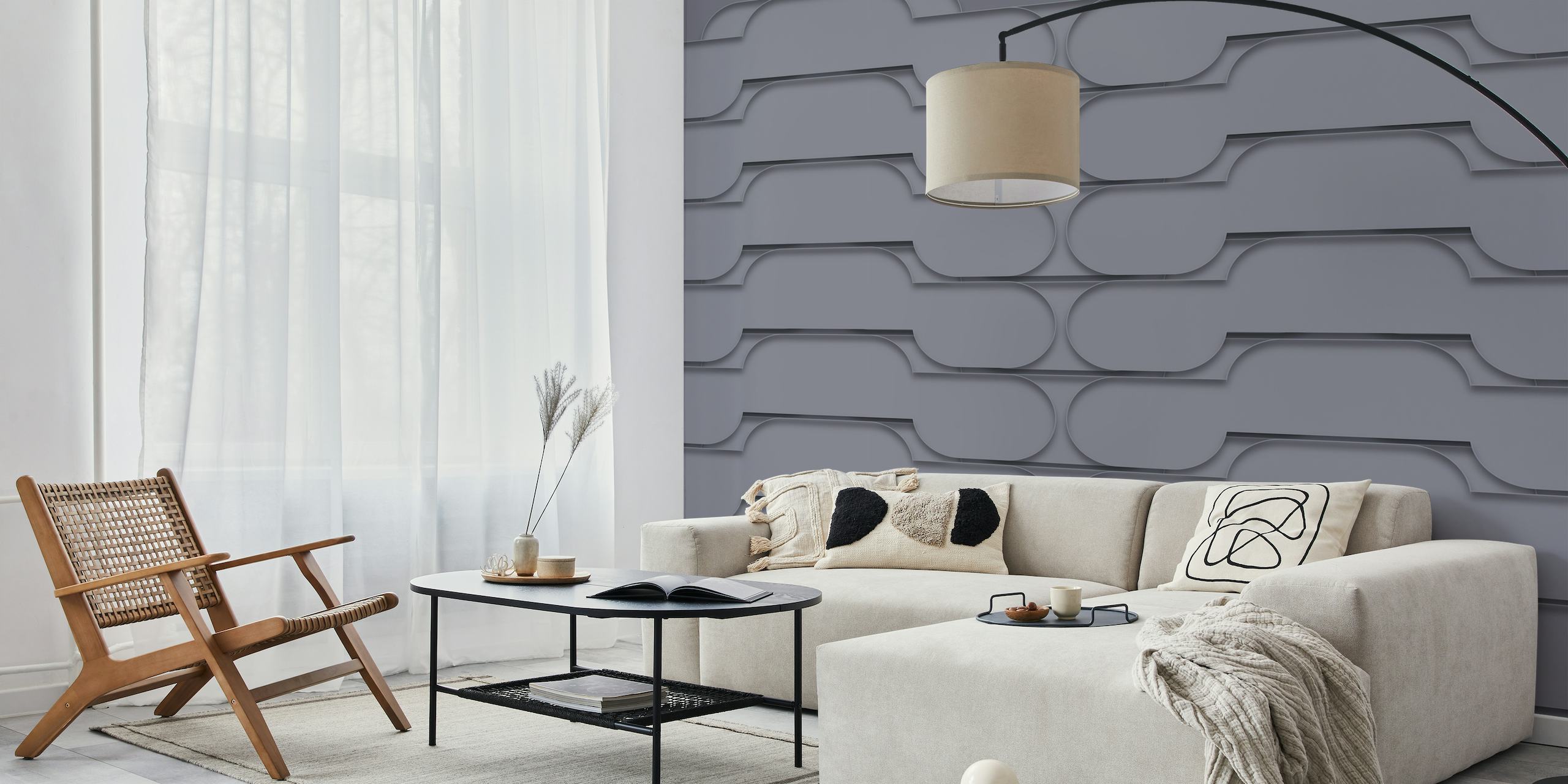 Modern Bauhaus Mid Century 3D Relief Grey papel de parede