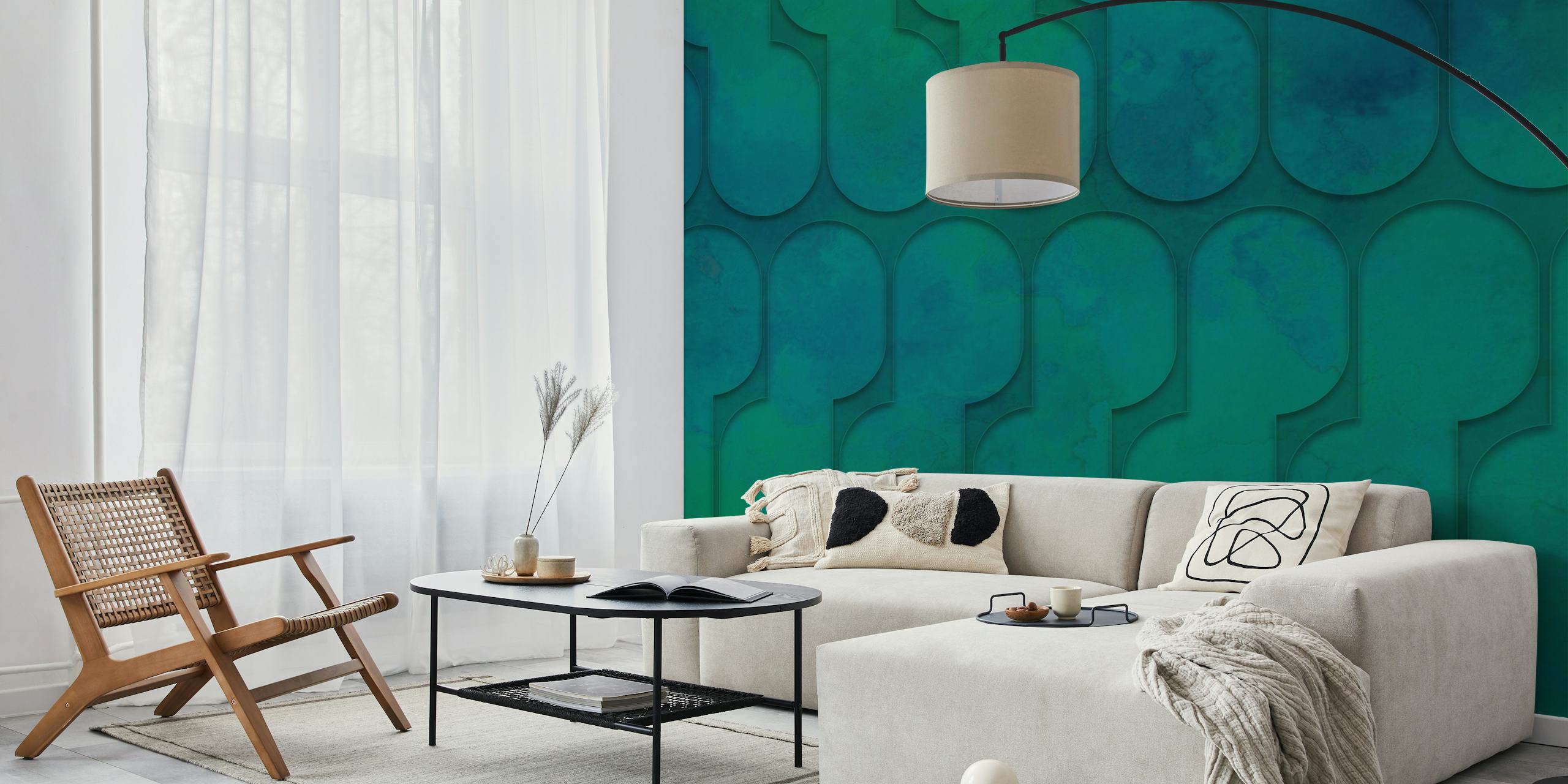 3D geometric design in teal and green wallpaper