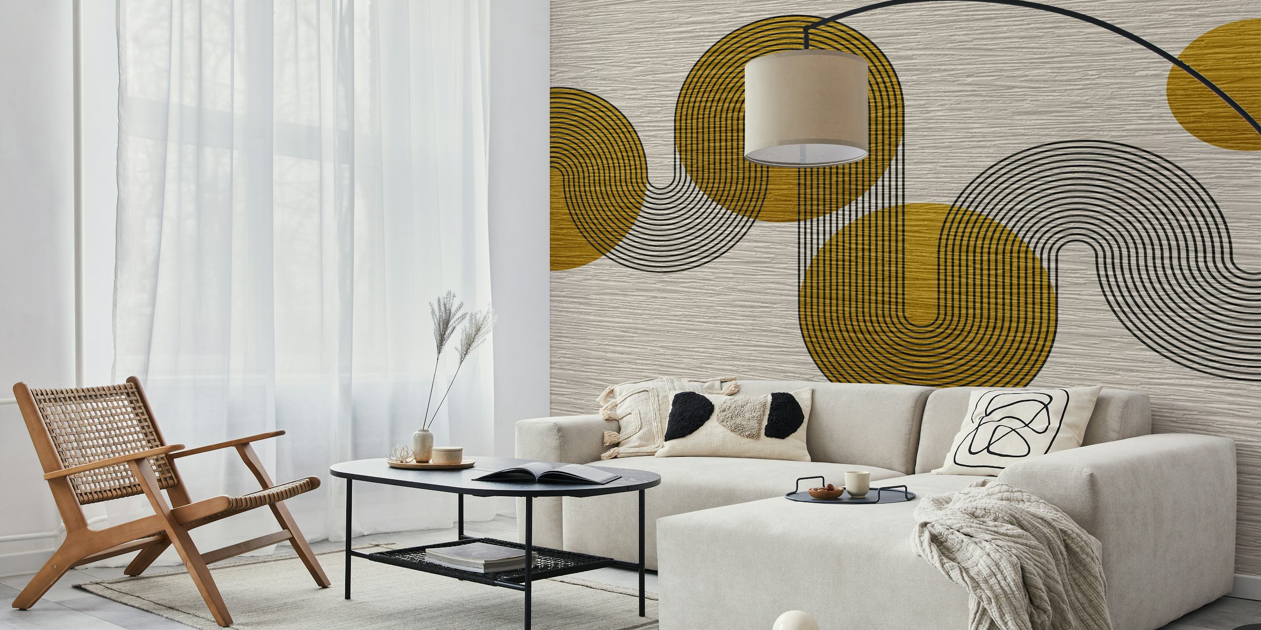 Curvy Bauhaus Luxury Gold 3D wallpaper in a room
