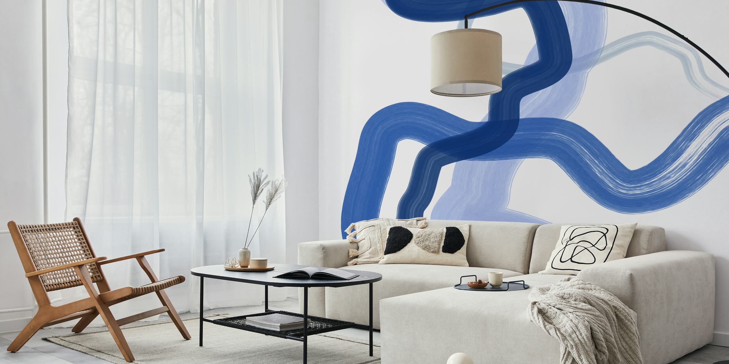 Abstract blue brush strokes on white background wallpaper