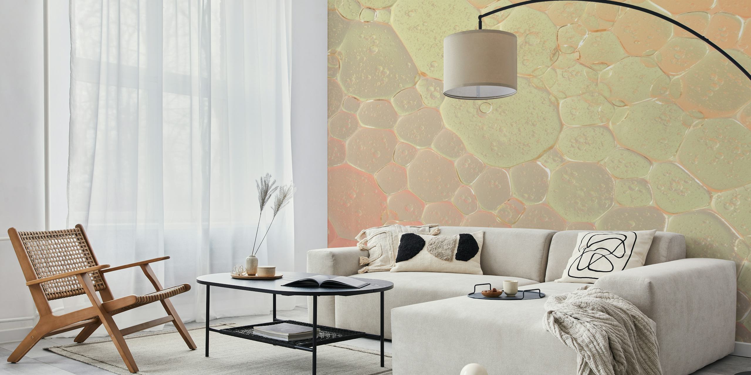 Soft pastel bubble patterns in pink and yellow wallpaper