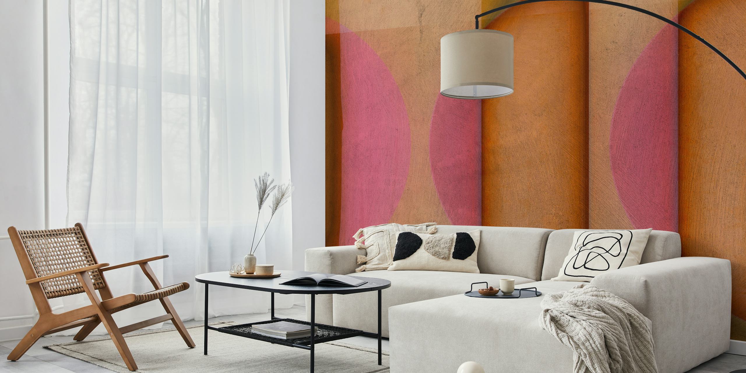 Geometric shapes in muted tones of pink and orange wallpaper