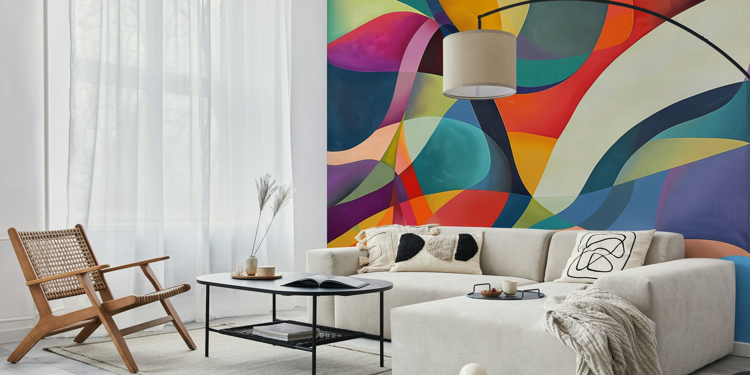 Ταπετσαρία Colorful and Overlapping Shapes σε ένα δωμάτιο