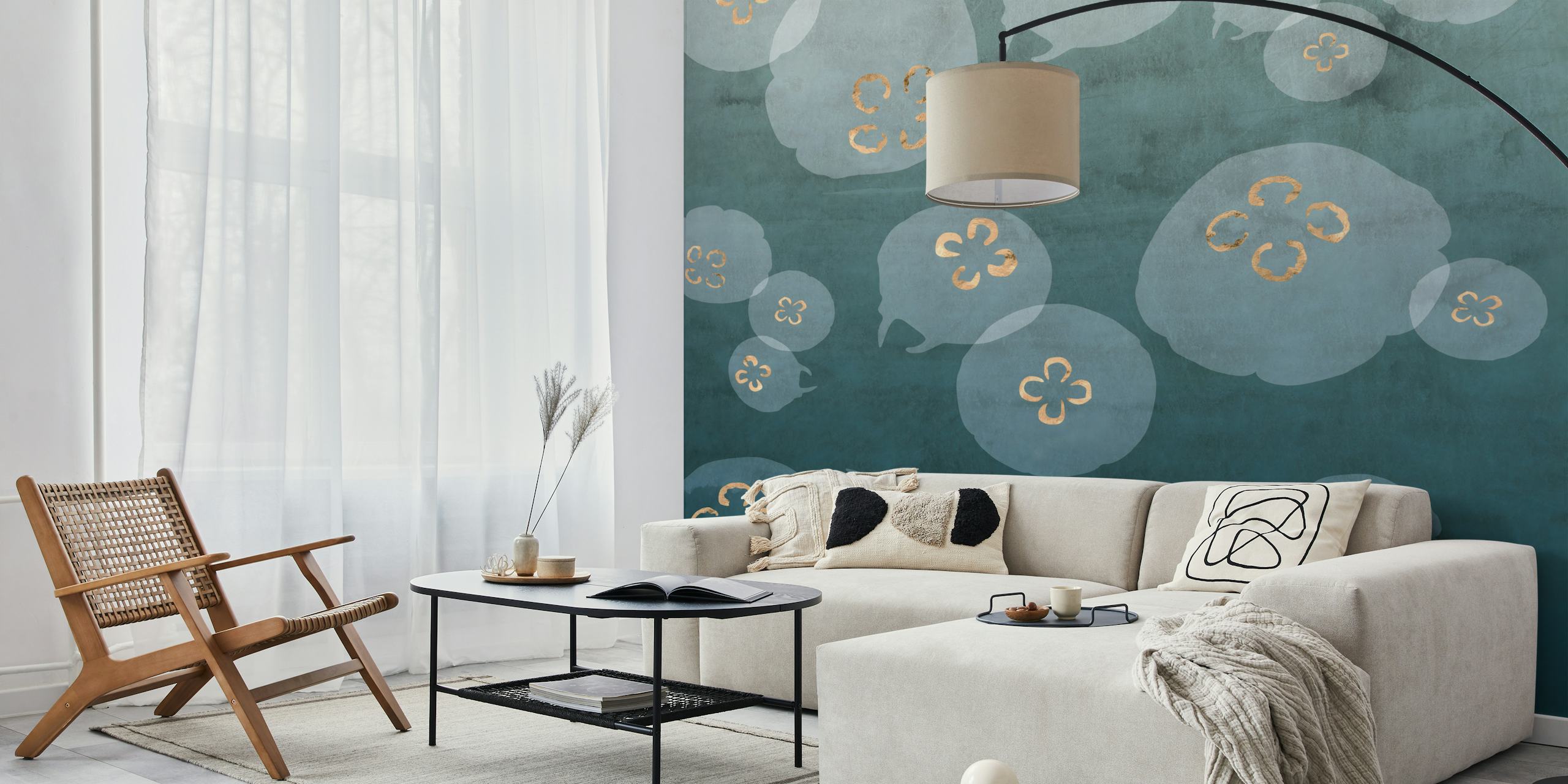Watercolour jellyfish wallpaper in a room
