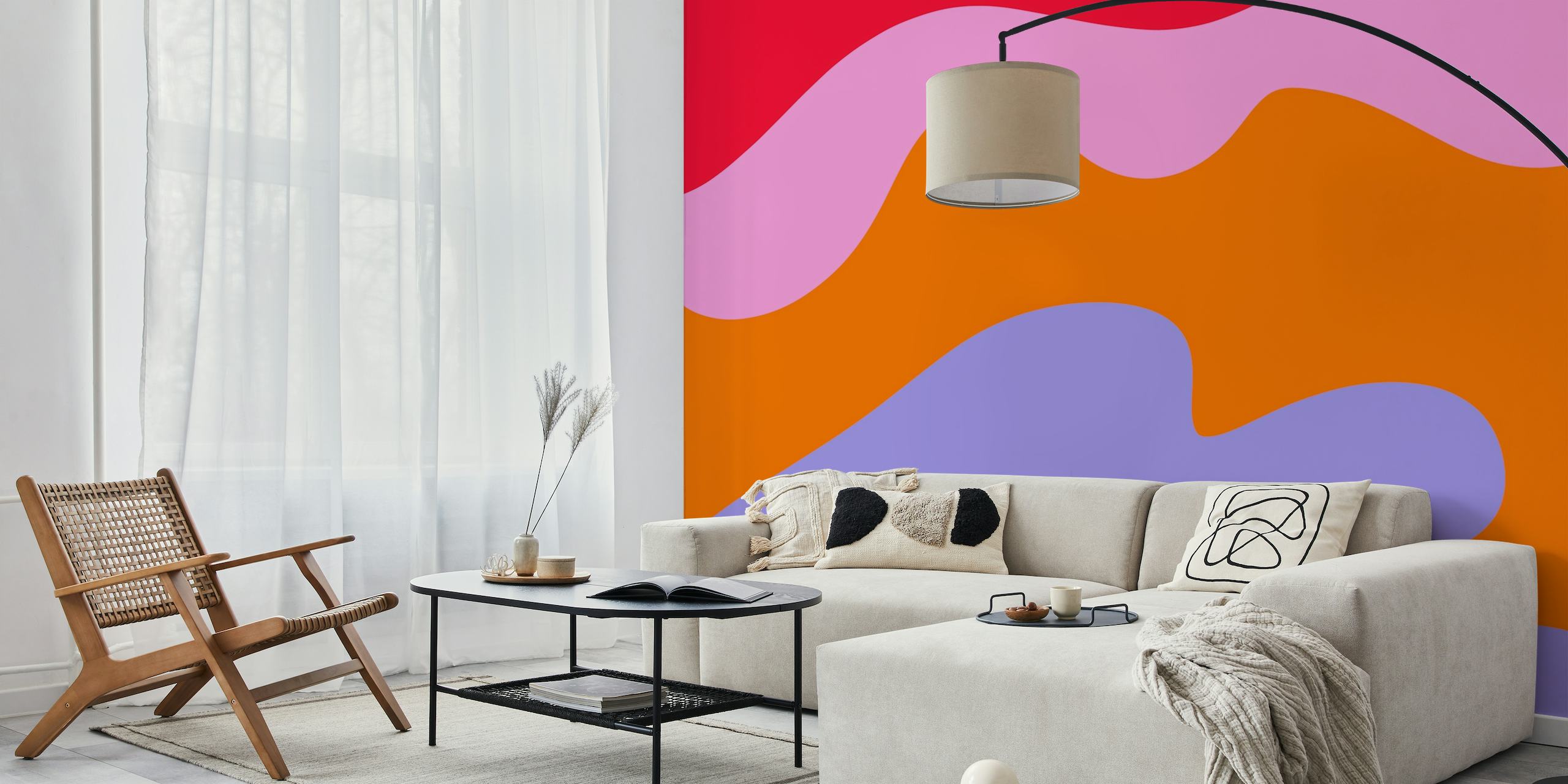 Abstract modern shapes red, orange, violet behang