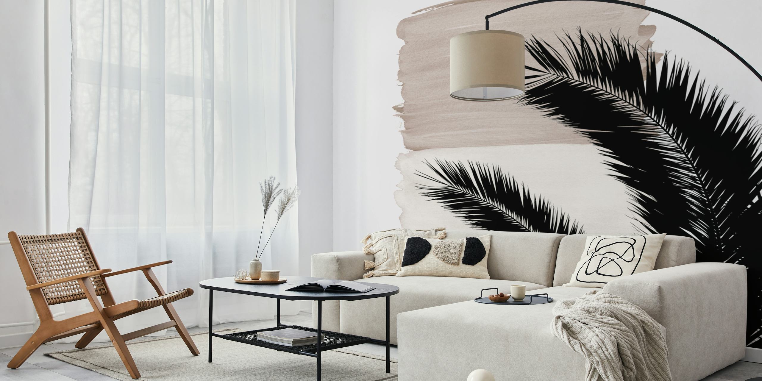 Palms Abstract Naturelle 1 behang in een kamer