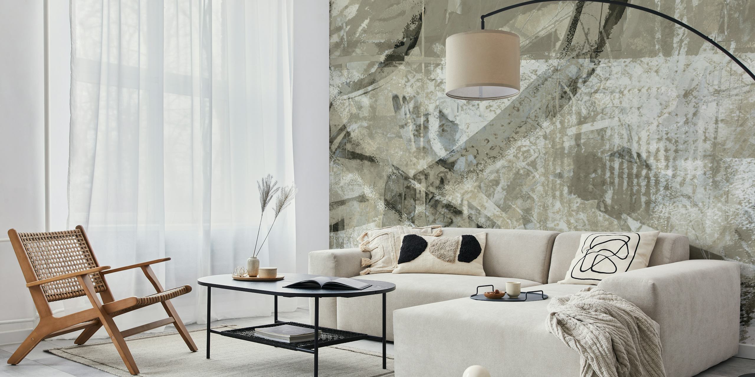 Abstract geometric patterns in beige and grey tones wallpaper