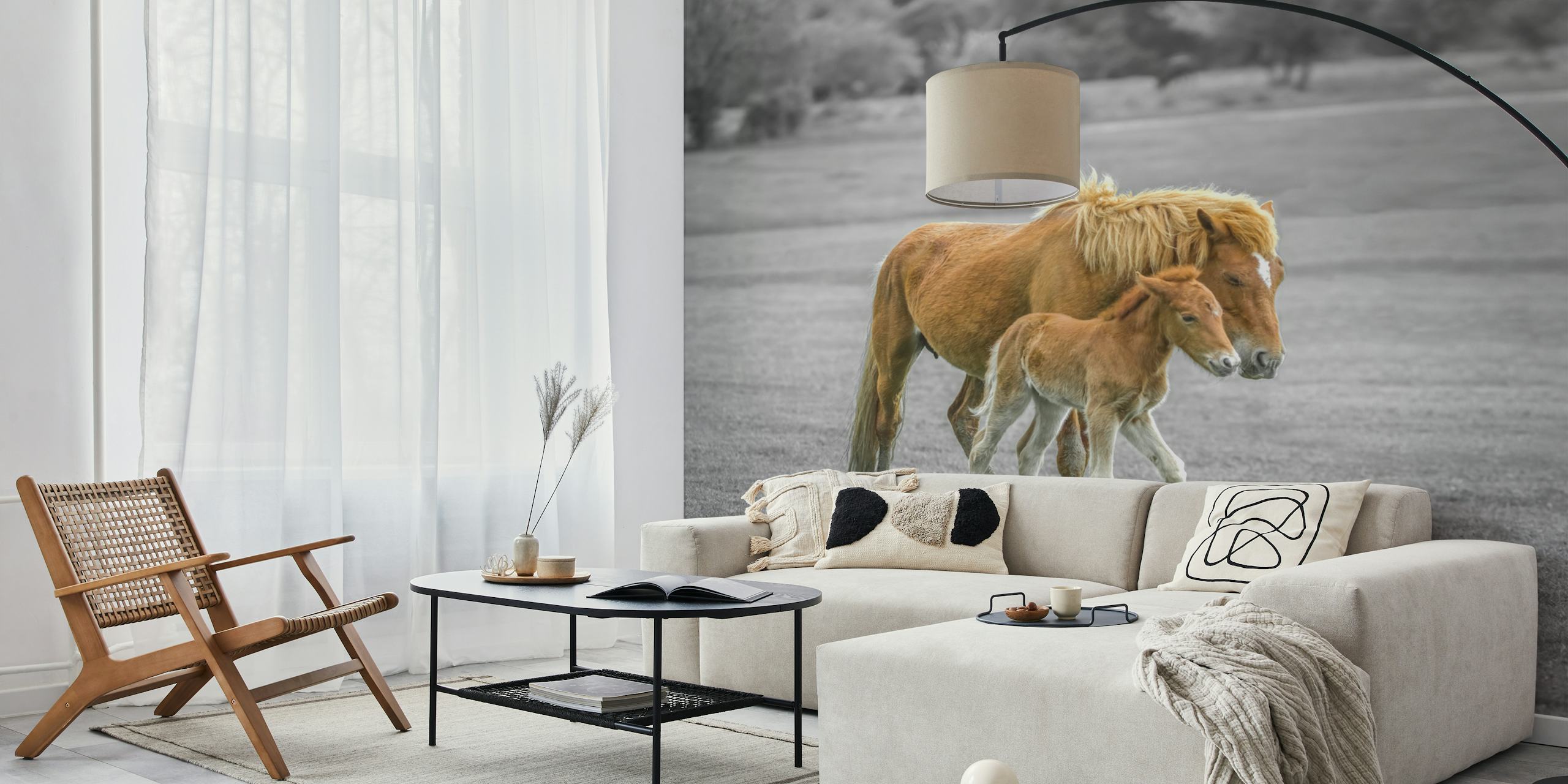 Wallpaper featuring a horse and foal