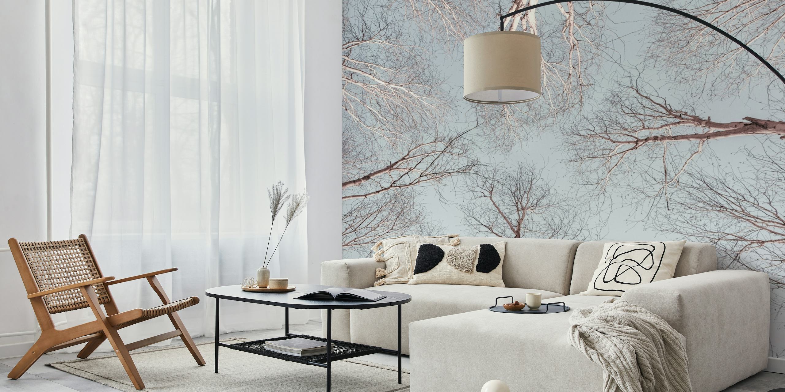 Tranquil tree branches wall mural with a sky backdrop