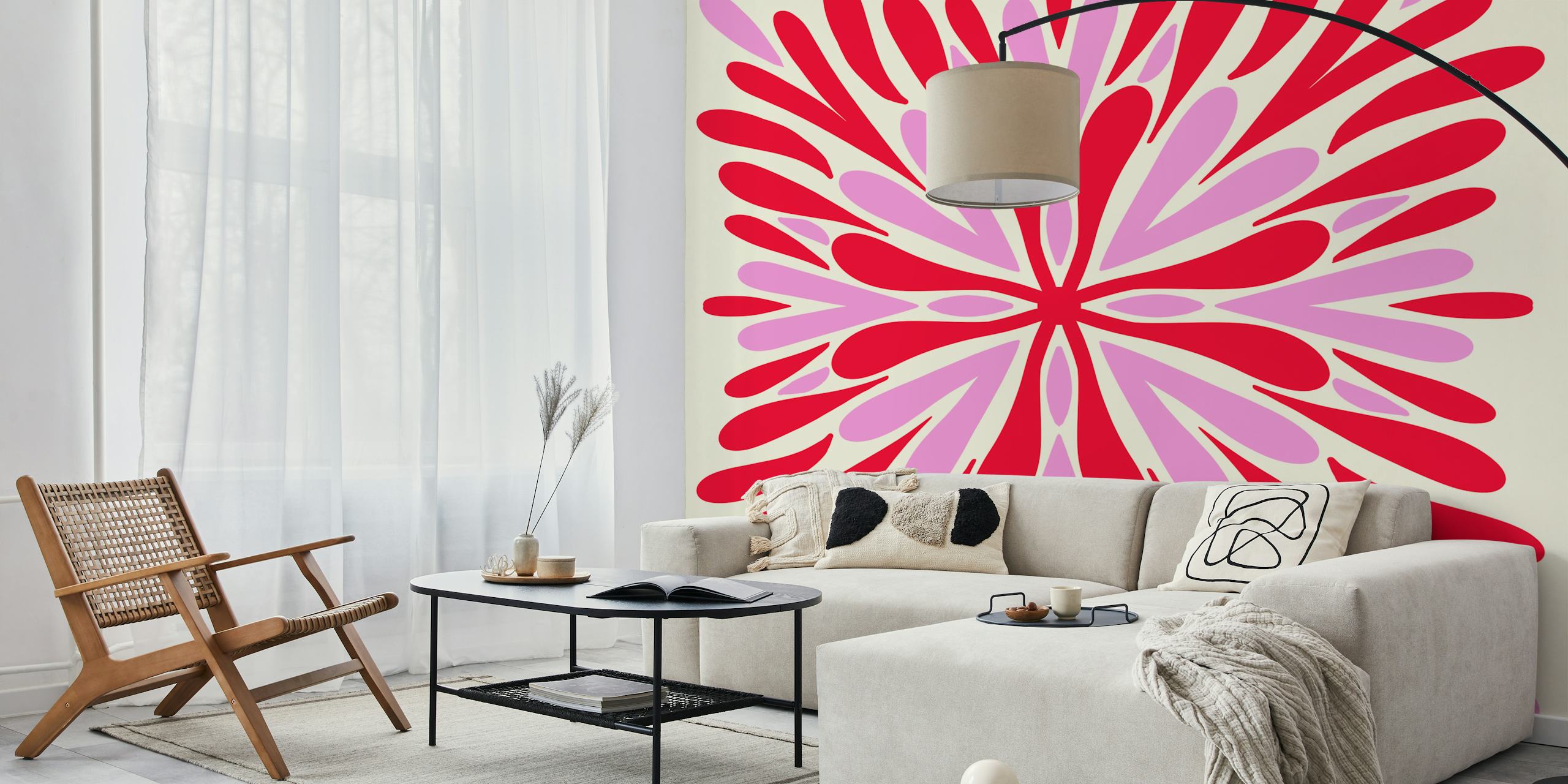 Modern Symmetry Petals - Rød og Rosa blomstertapetdesign
