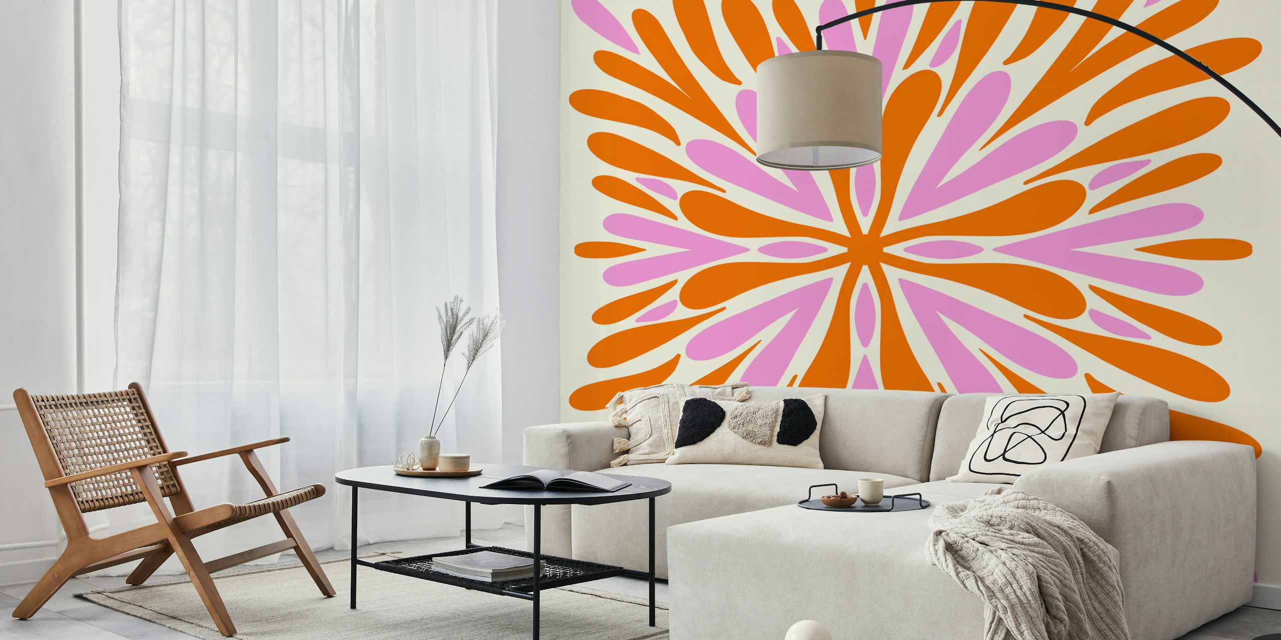 Floral pattern with orange and pink petals, modern wallpaper