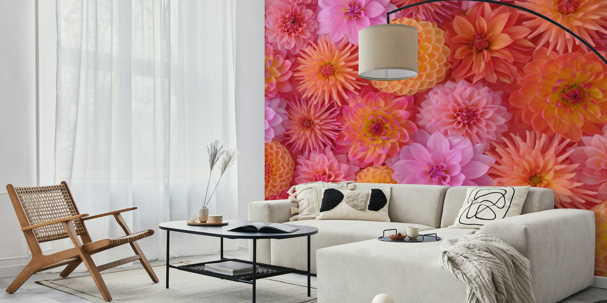 Bloemenbehang ontwerp in levendige kleuren