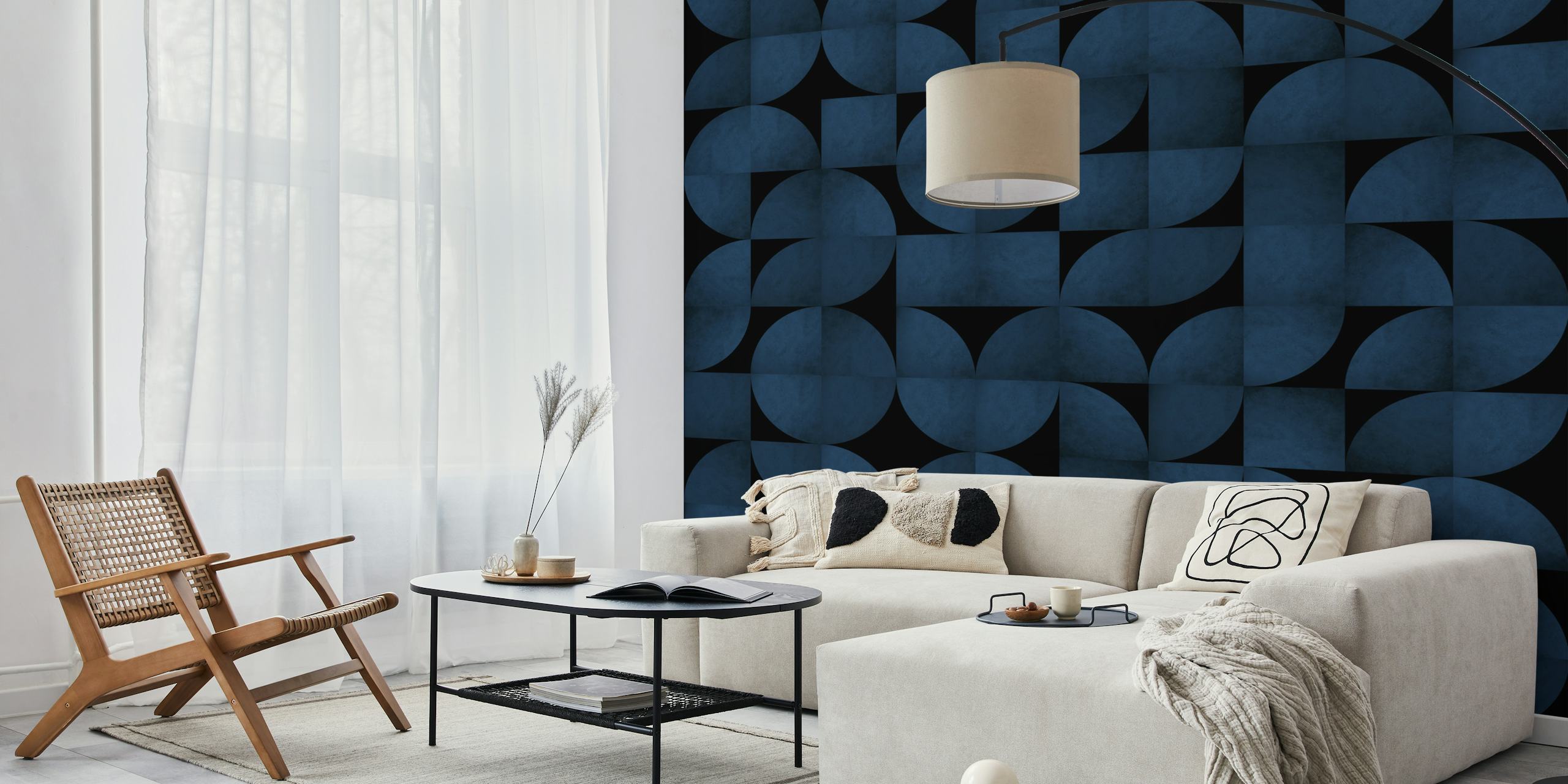Mid-Century Navy Blue and Black tapetmønster