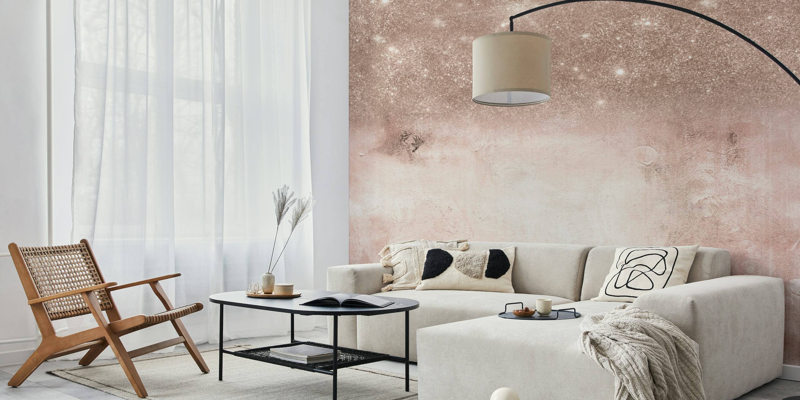 Abstract Rose Gold Glitter Wall Mural design on Concrete
