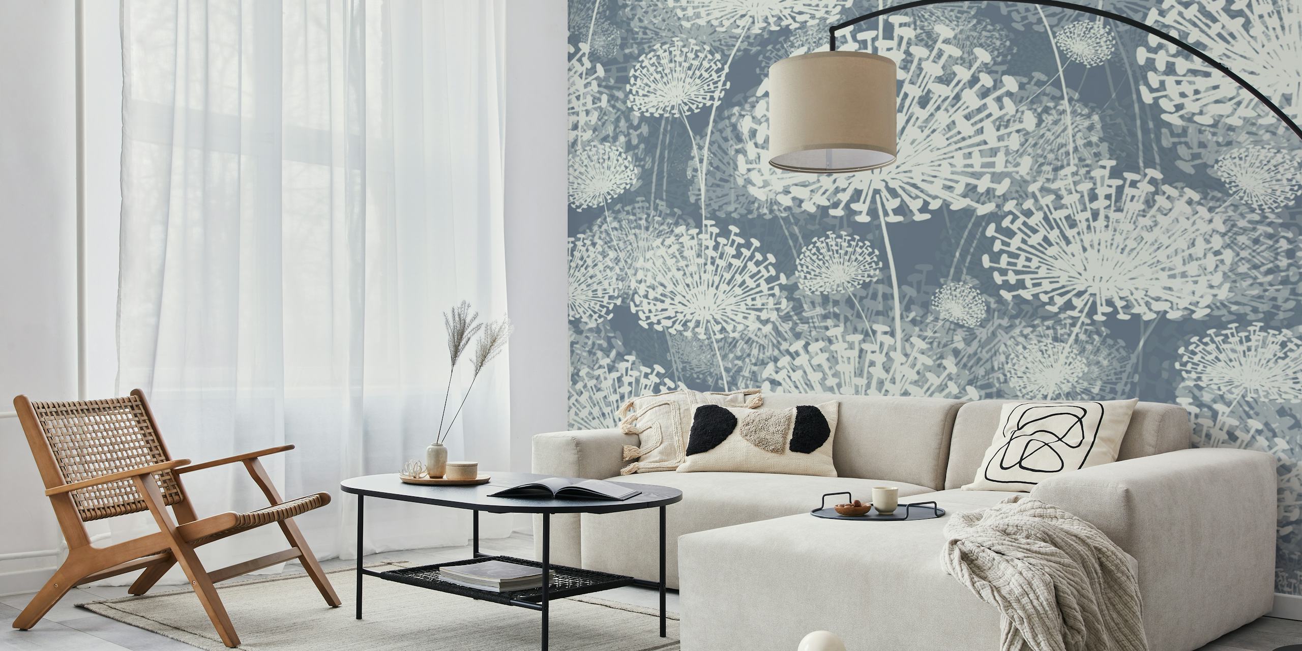 Slate blue dandelion mönster i rumsmiljö