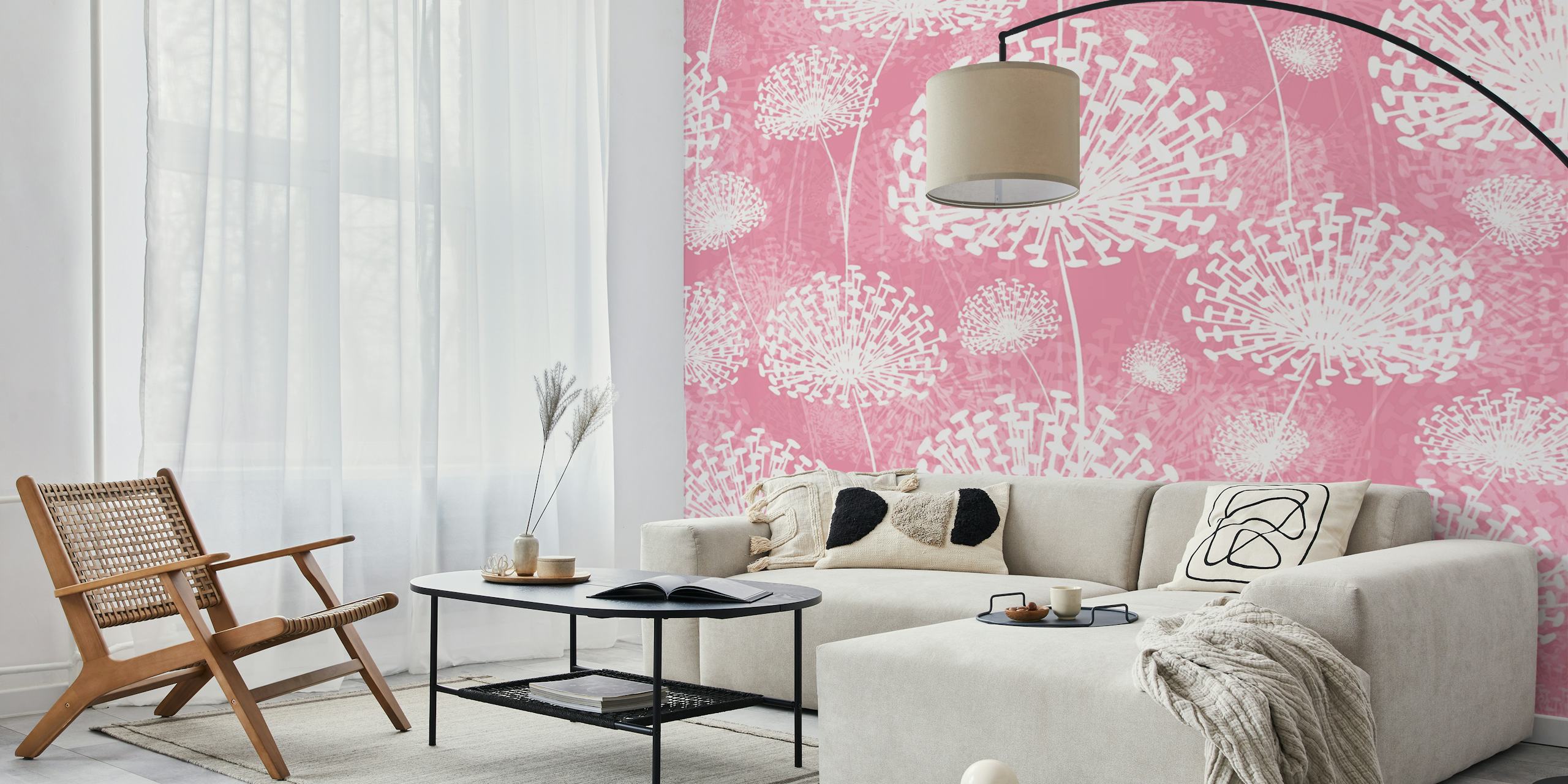 Dandelions Pink ανθεκτικός τοίχος σε ένα δωμάτιο