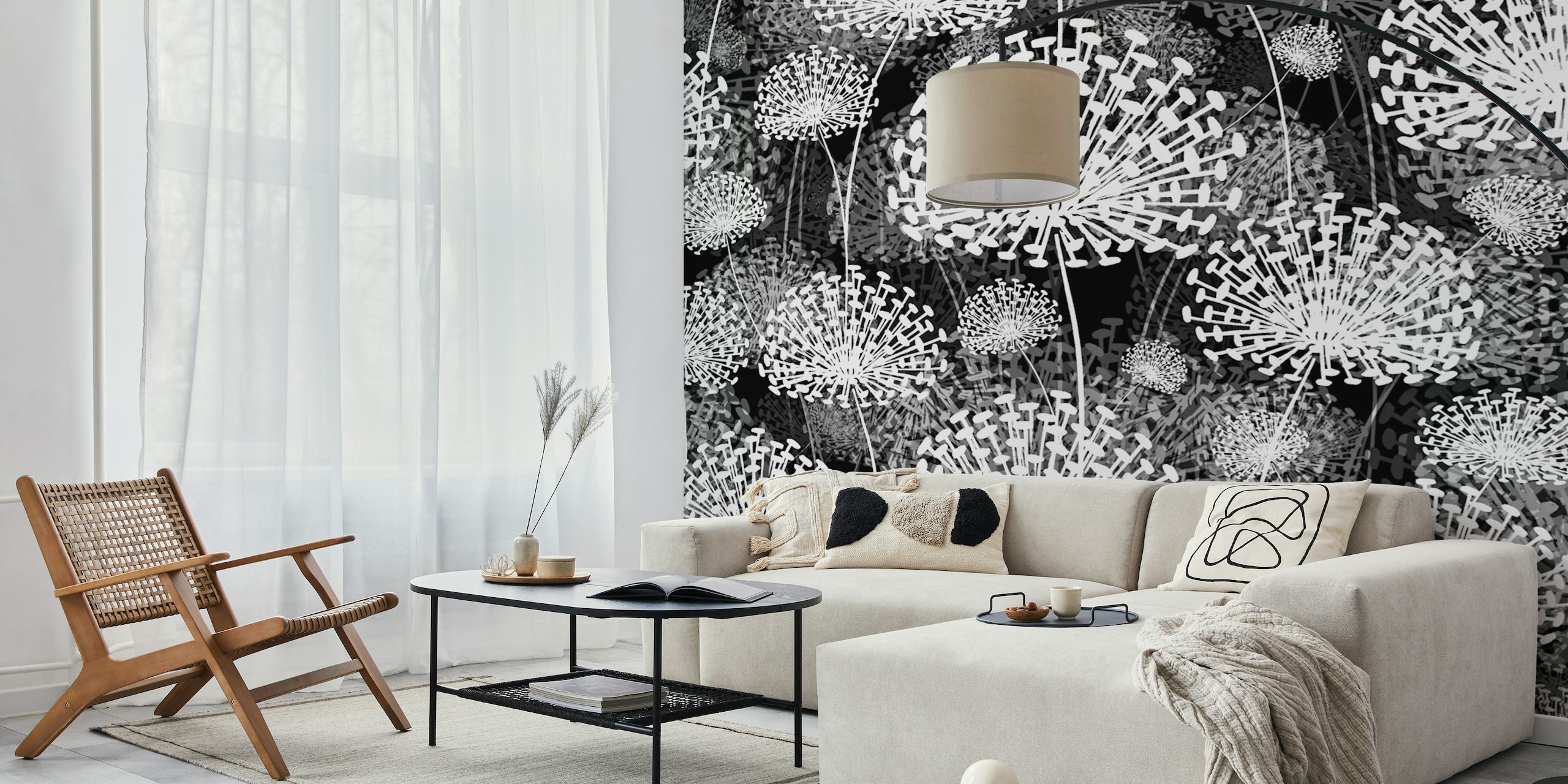 Dandelions Black & White wallpaper