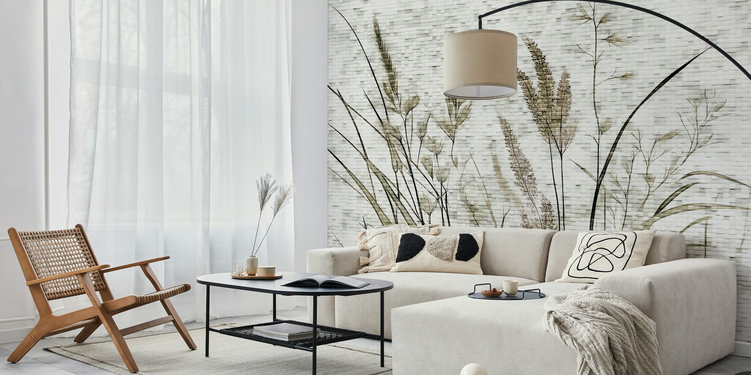 Botanical mosaic tiles wallpaper in a room