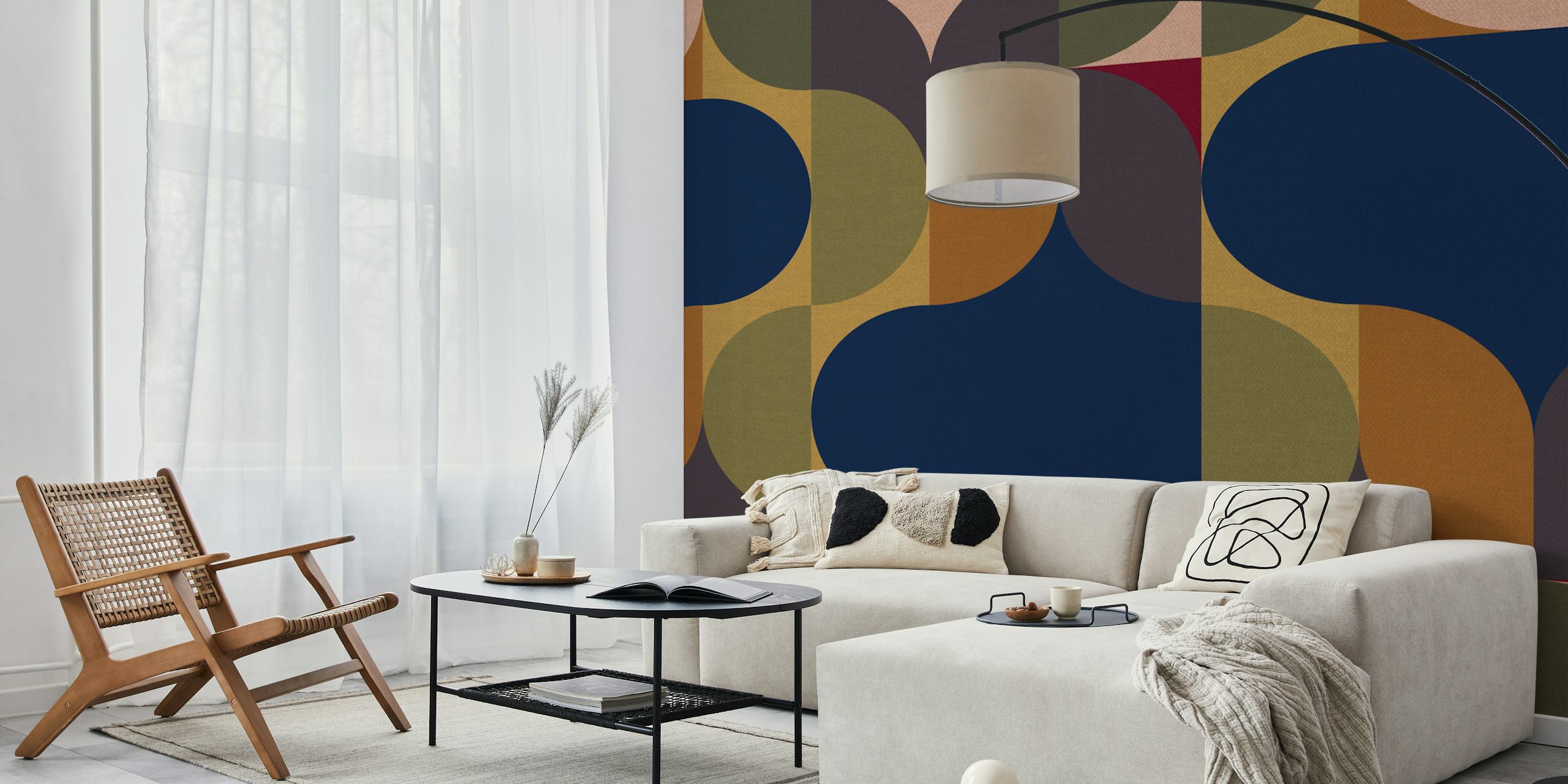 Geometric shapes in navy, green, and burgundy colors wallpaper