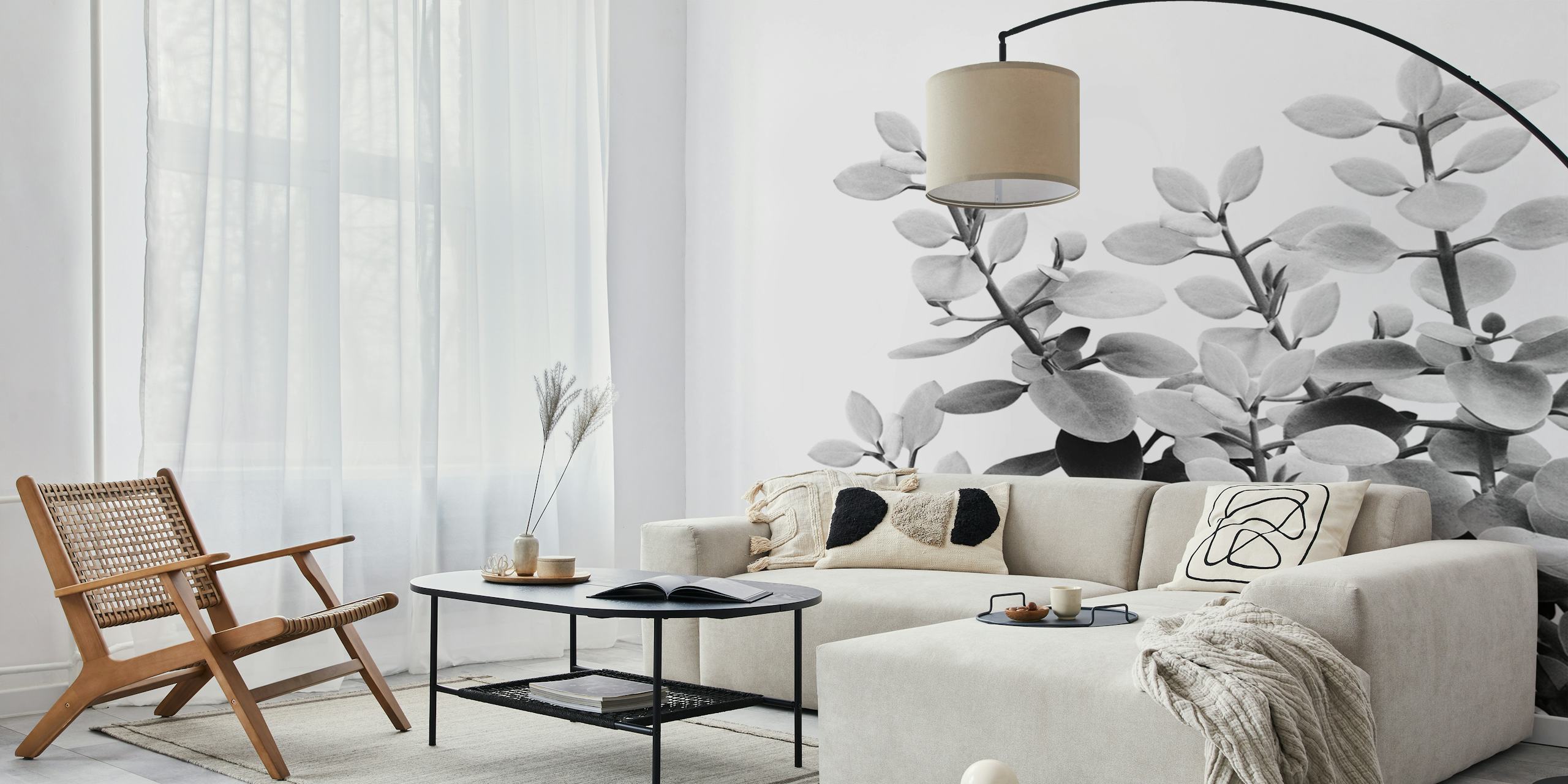 Μονοχρωματικά eucalyptus leaves σε ένα τοιχογραφία που δημιουργεί μια ηρεμιστική ατμόσφαιρα