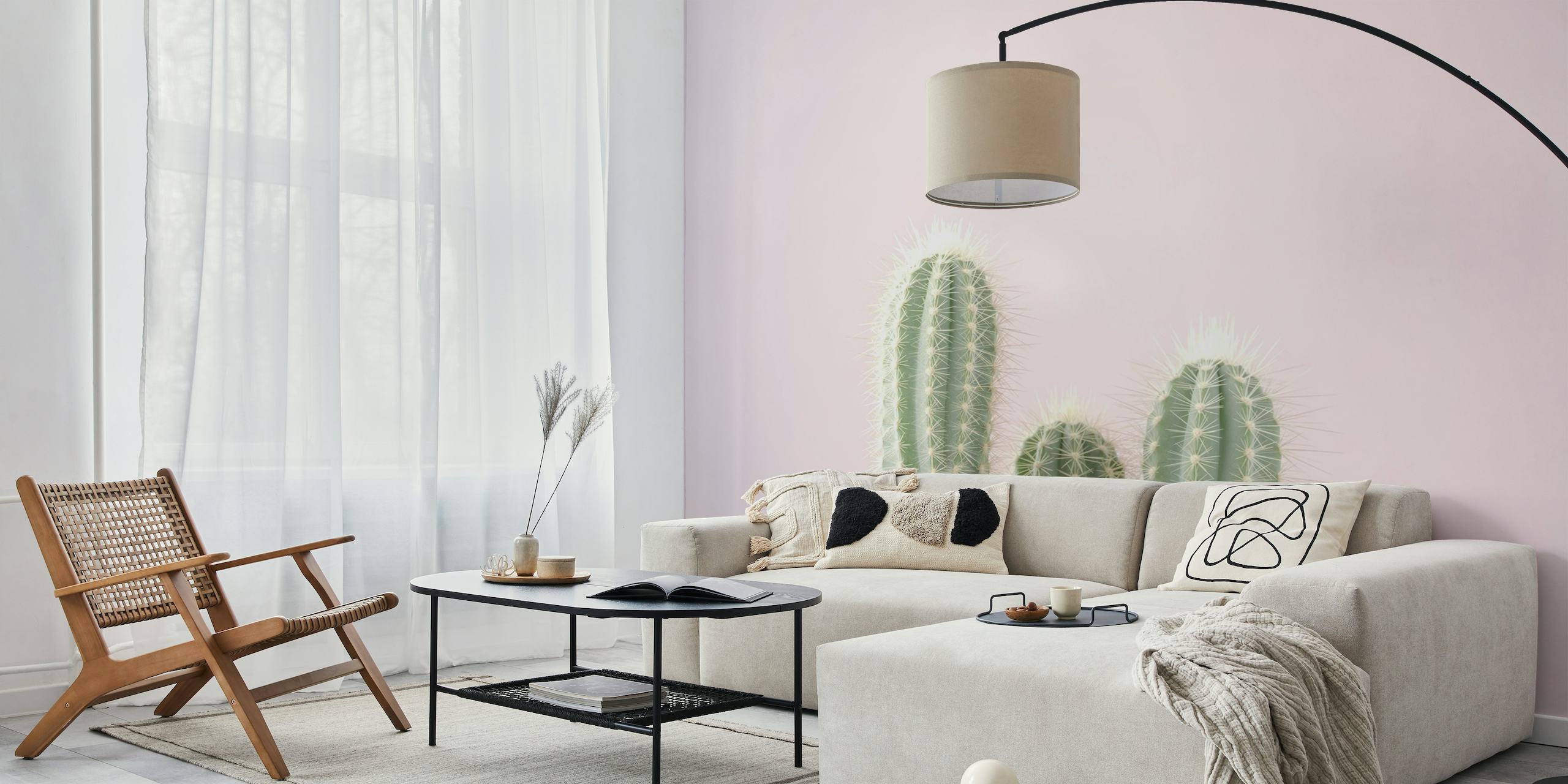 Cactus wall mural in pastel colors conveying resilience and beauty