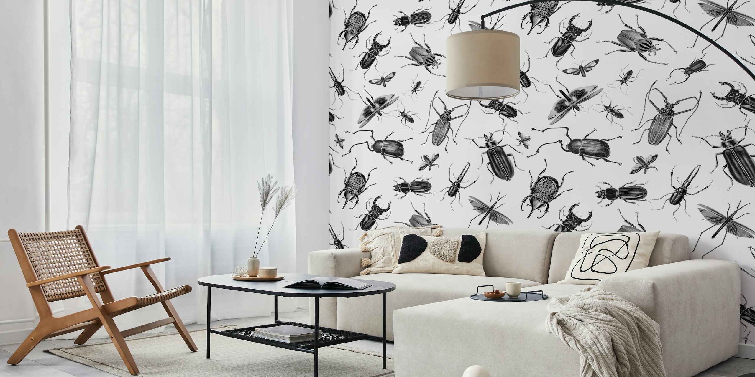 Vintage beetles and bugs wallpaper design