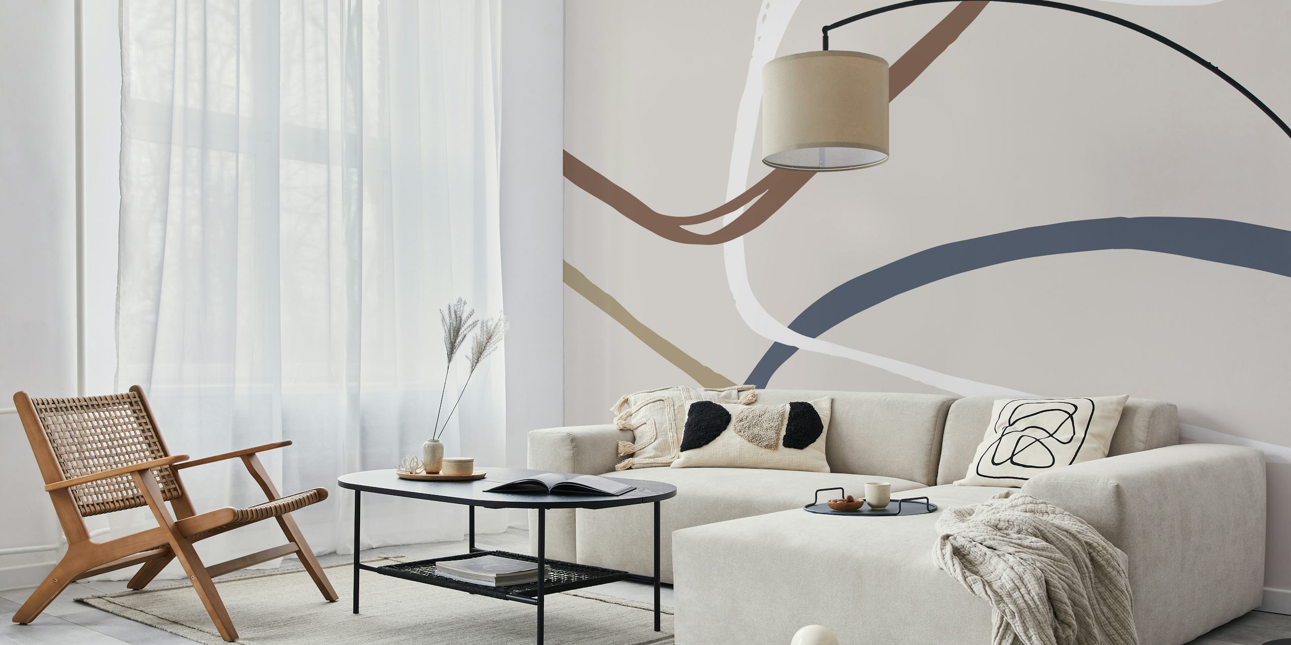 Abstract wall mural with smooth organic shapes in earthy tones